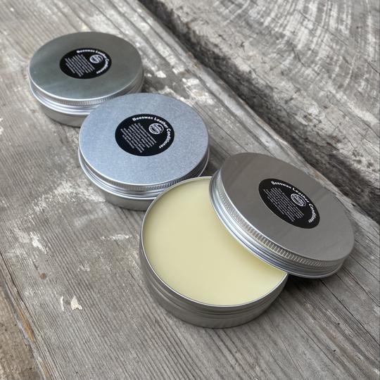 Beeswax Leather Conditioner - a cream formulated of organic beeswax and oils to rub in and extend the lifespan of your leather.