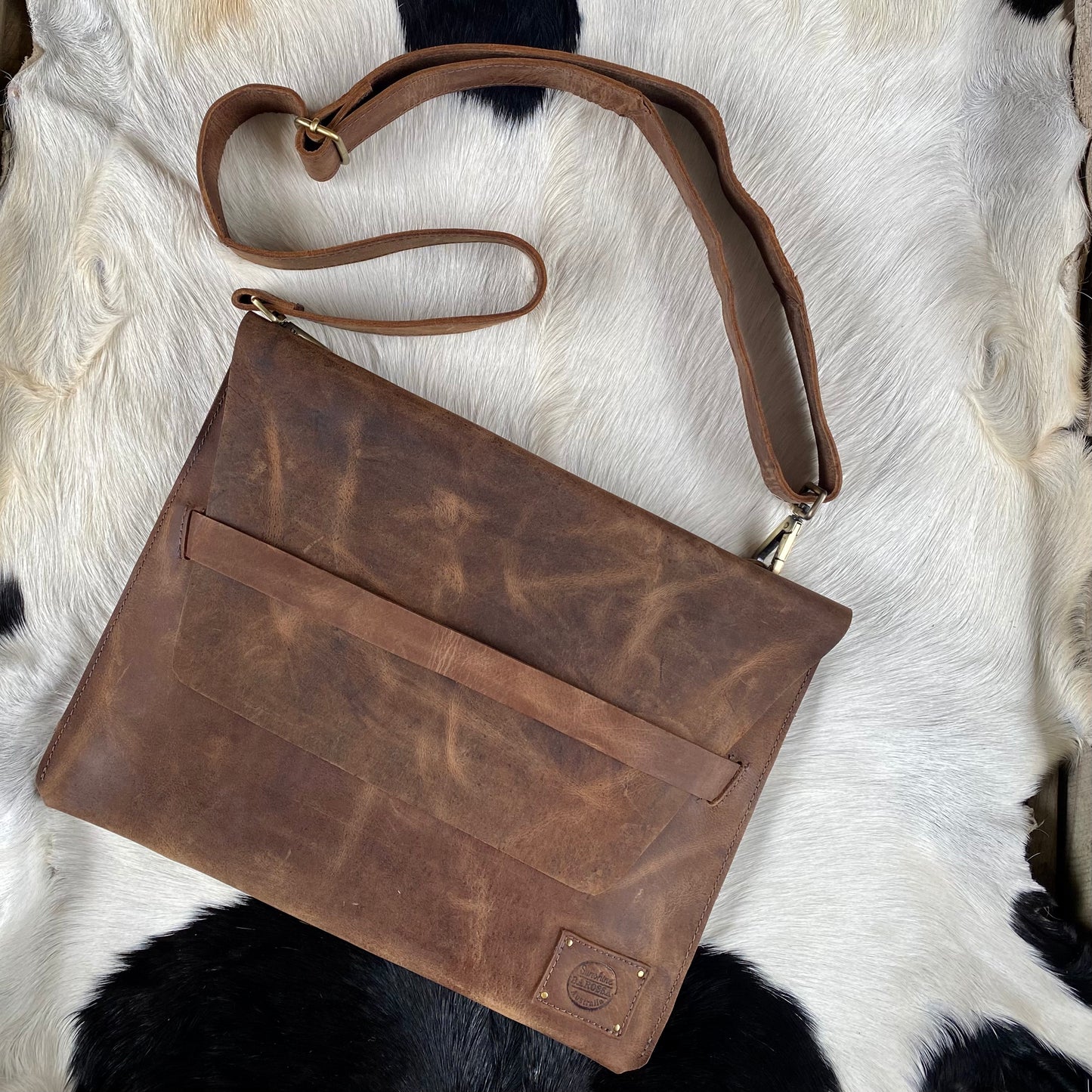 Raw Leather Laptop Sleeve with Strap
