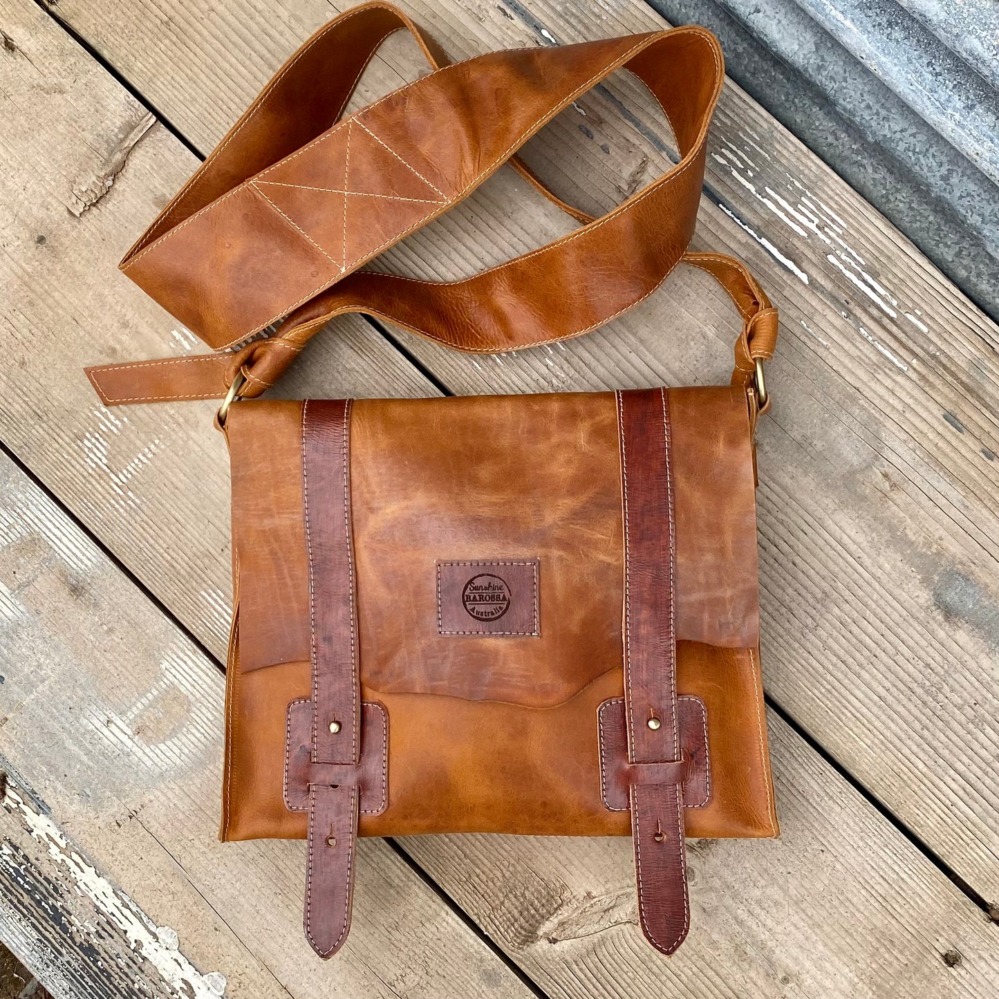 Soft Leather Satchel with Fastener
