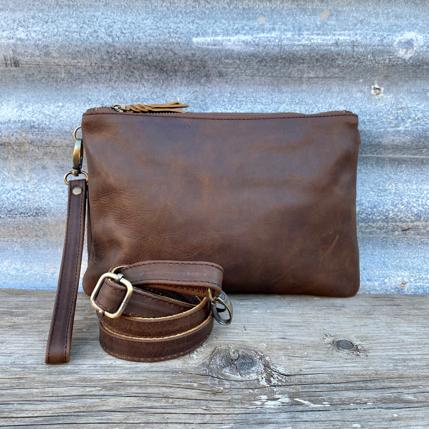 A Strong Leather Double Compartment Clutch