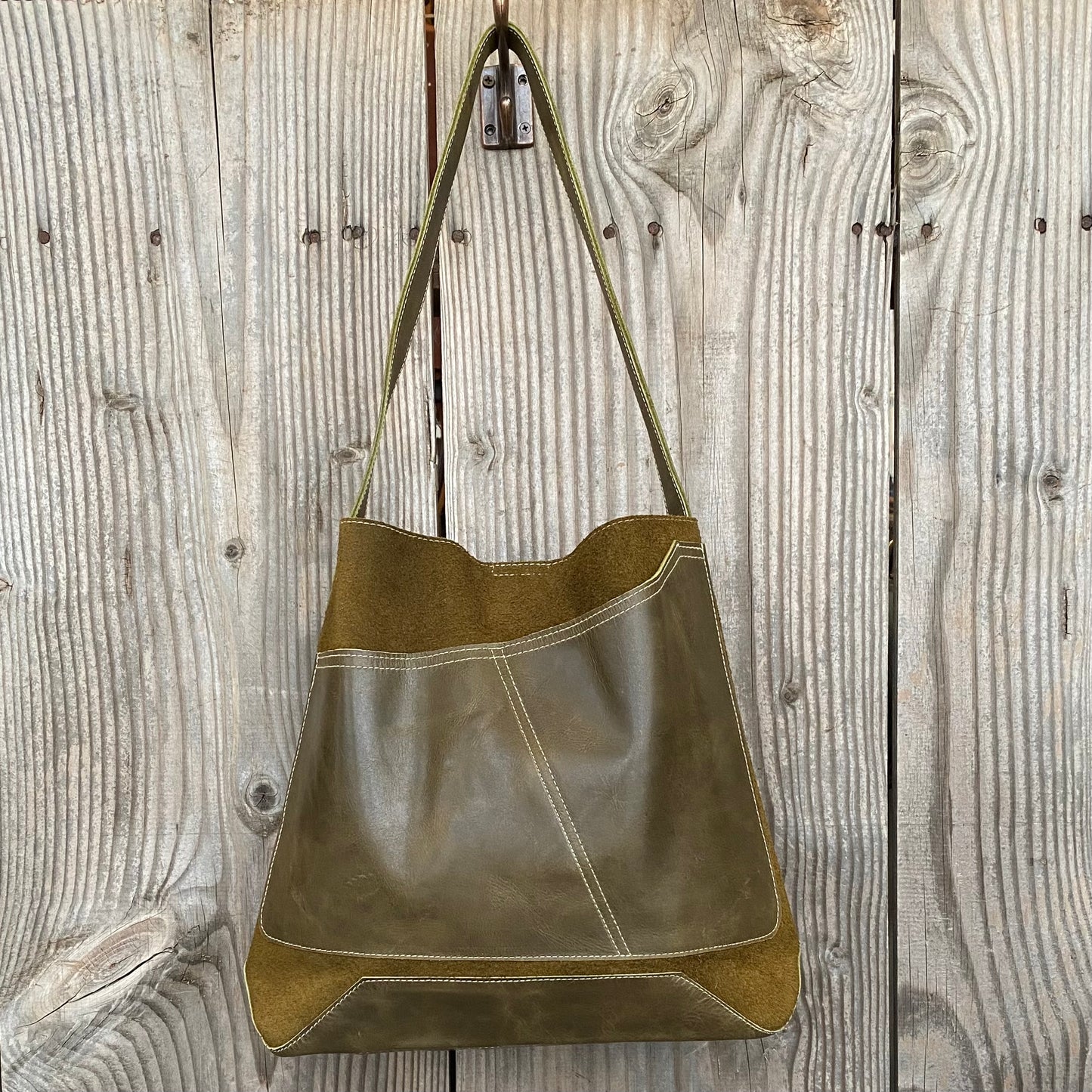 Drink Bottle Pocket Suede & Leather Tote
