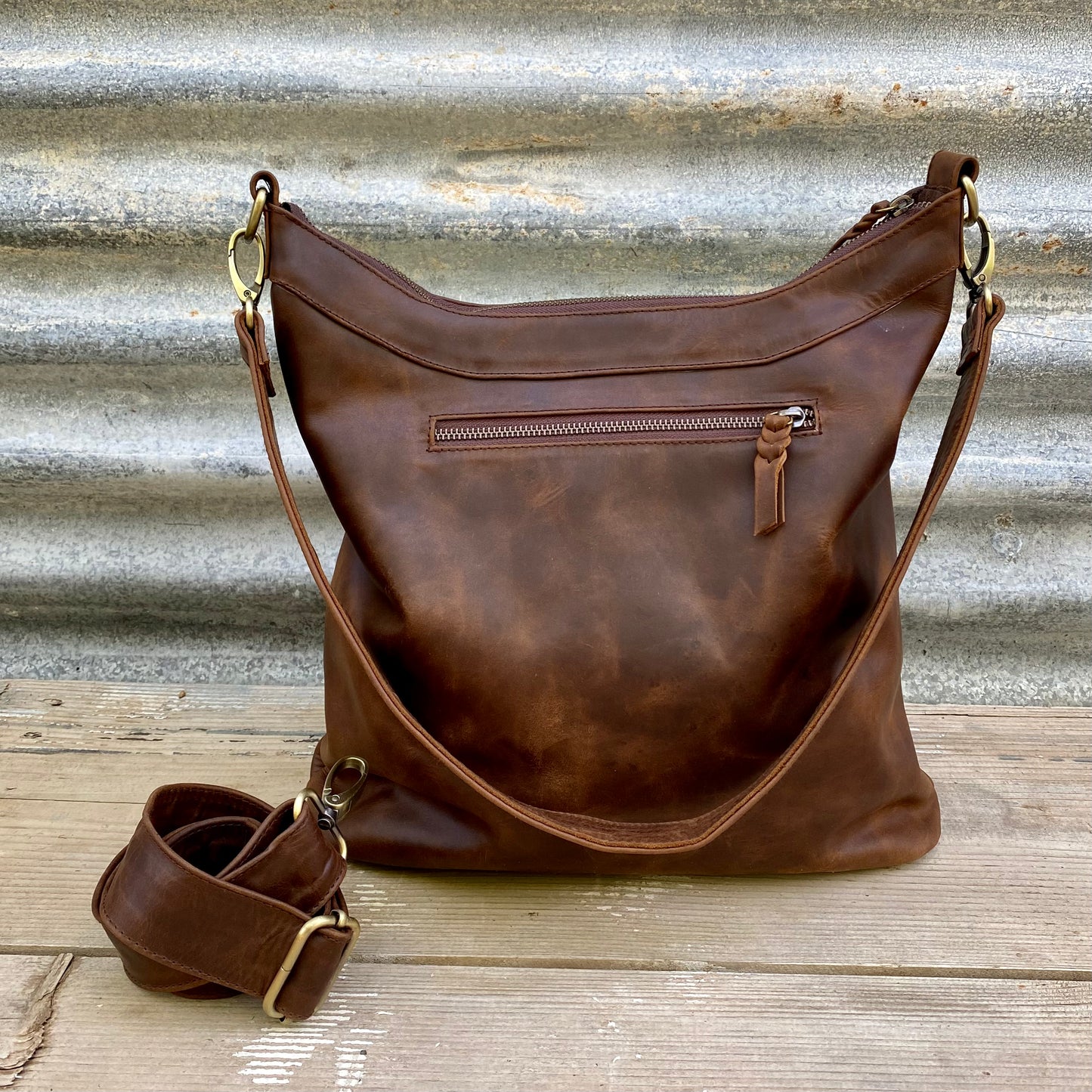 A Two Pocket Leather Bucket Bag
