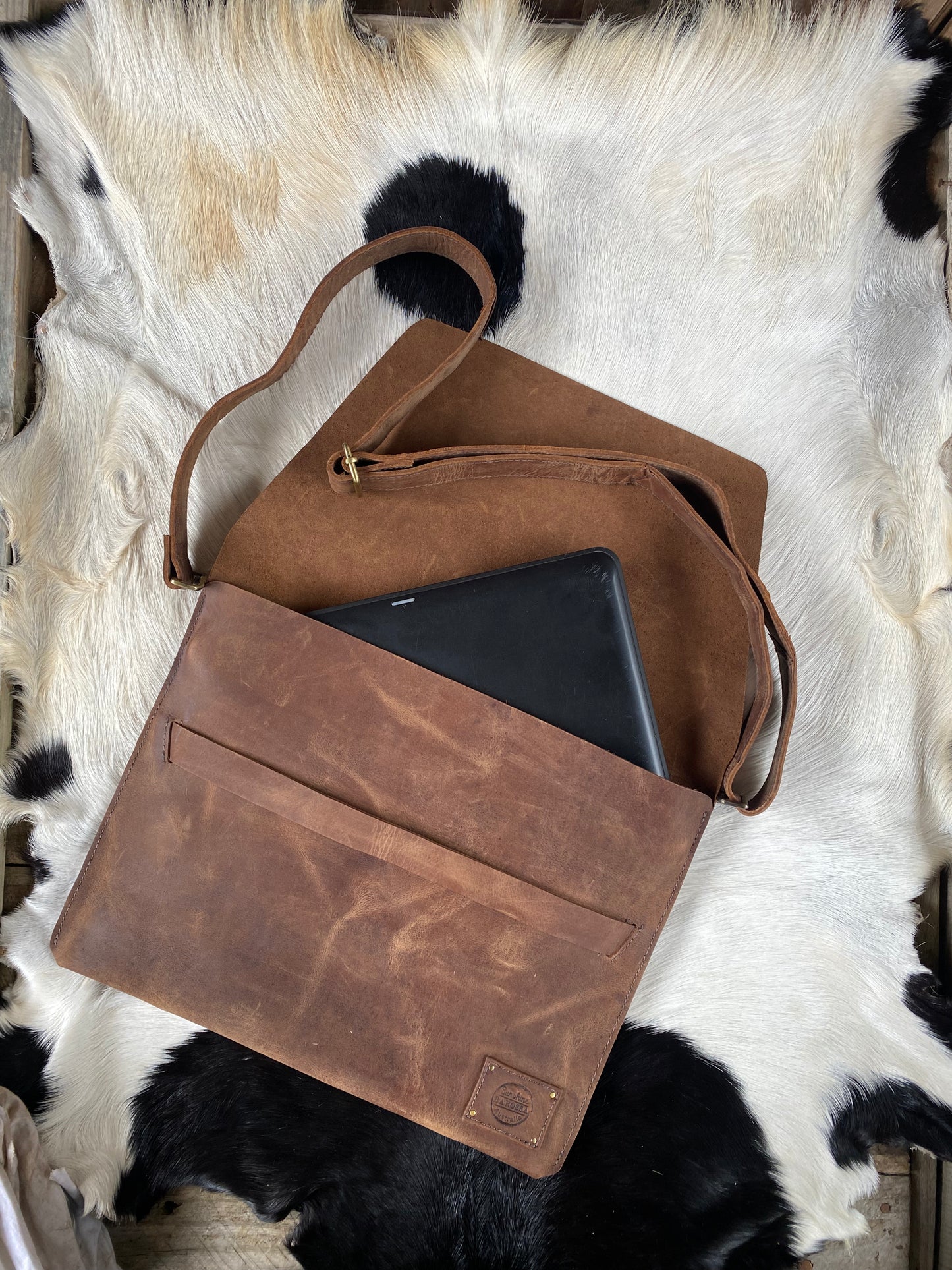 Raw Leather Laptop Sleeve with Strap