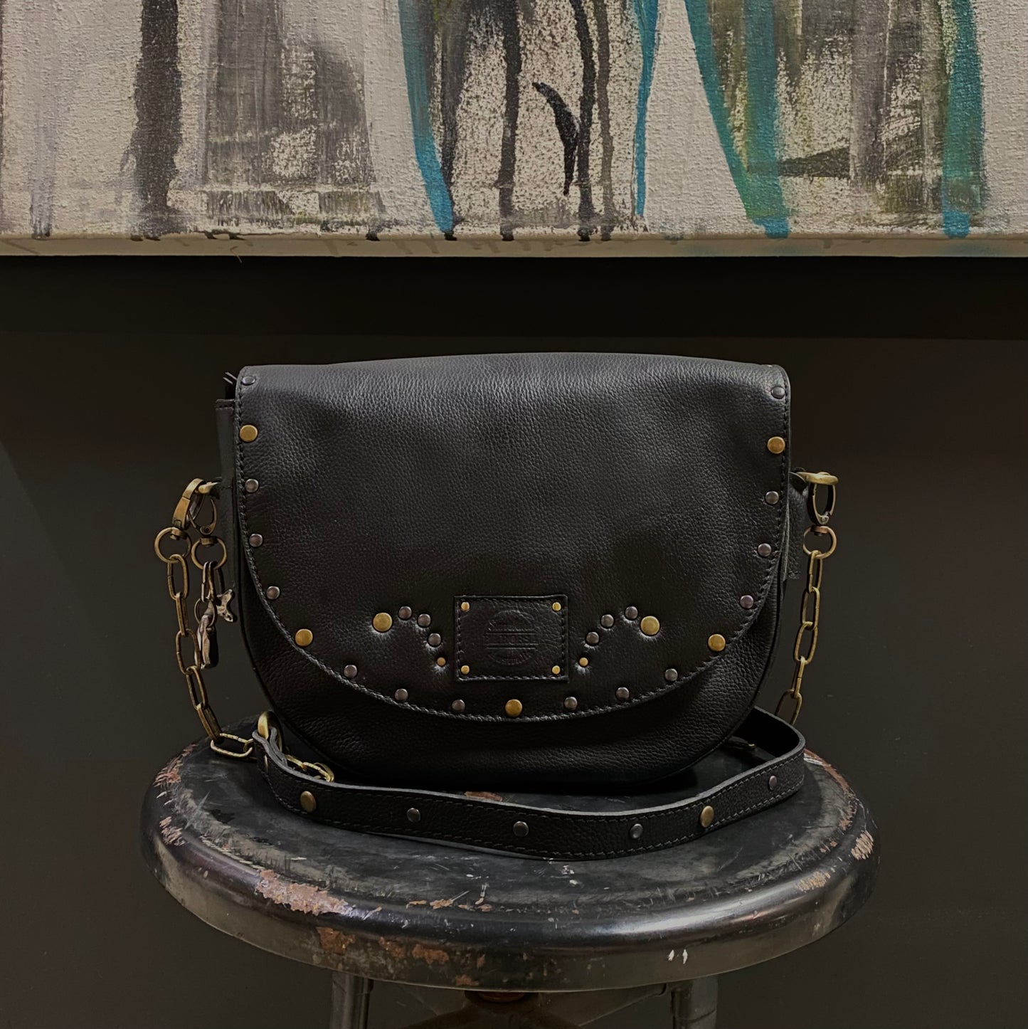 Jeweled Saddle Bag in Vintage Black
