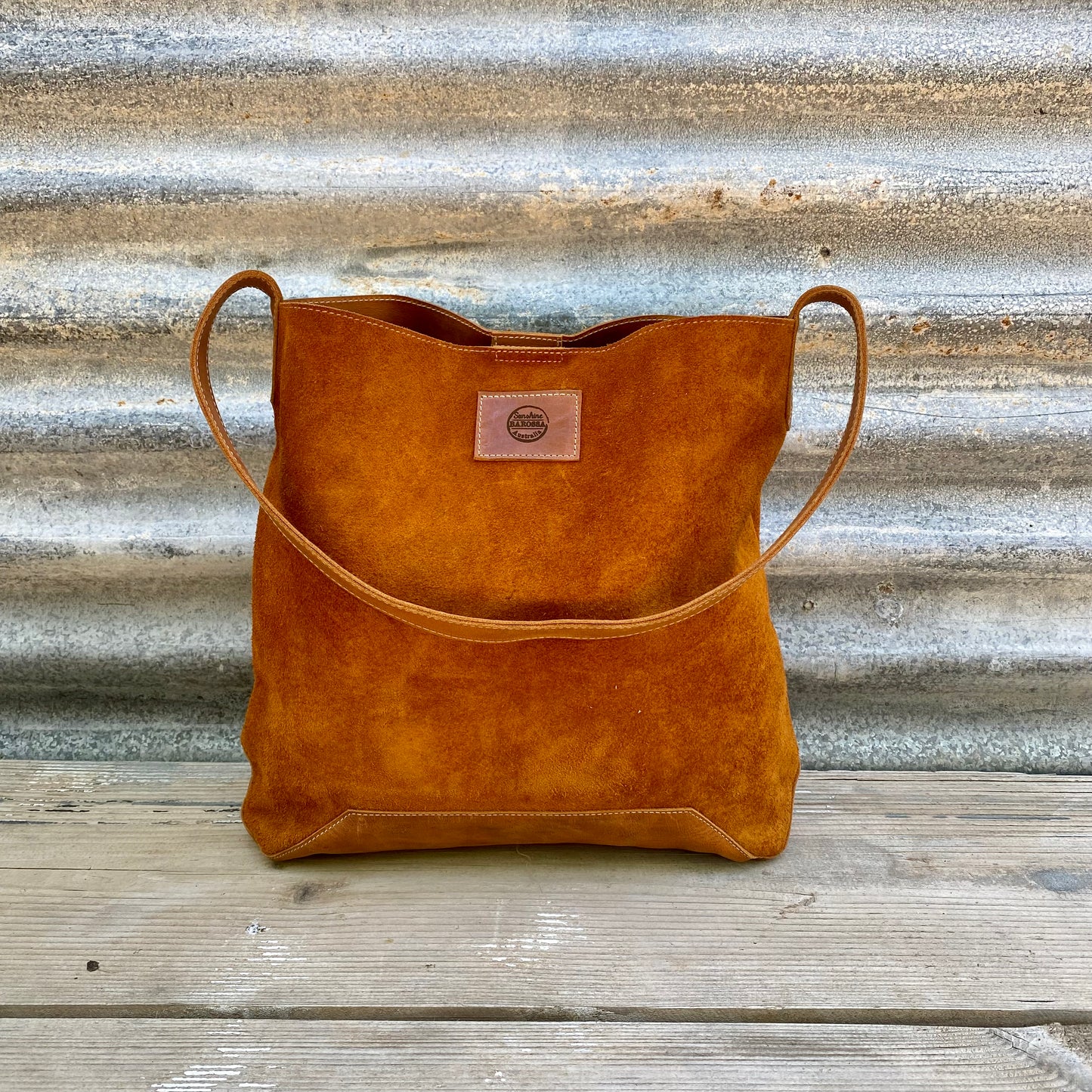 Drink Bottle Pocket Suede & Leather Tote