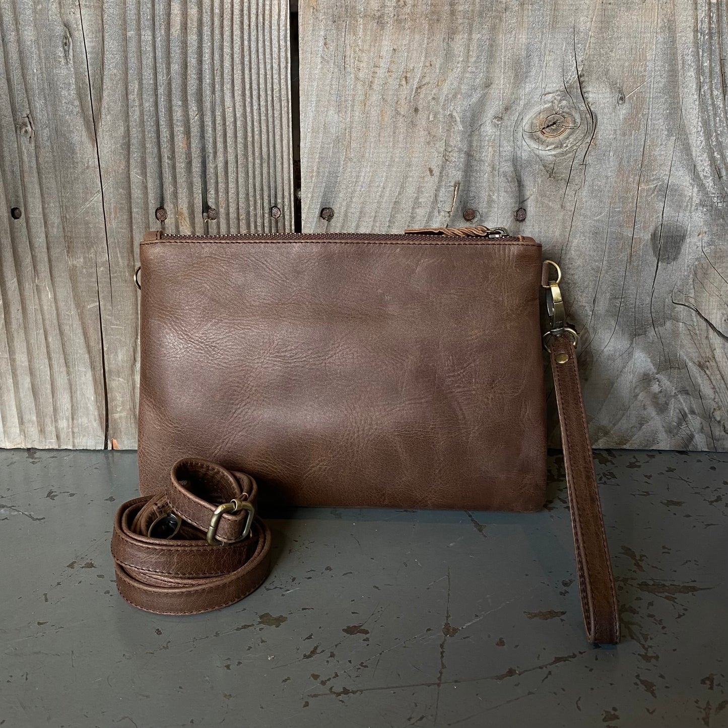 A Leather Double Compartment Clutch