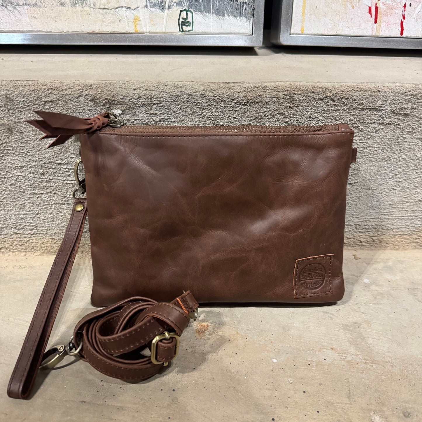 A Leather Double Compartment Clutch