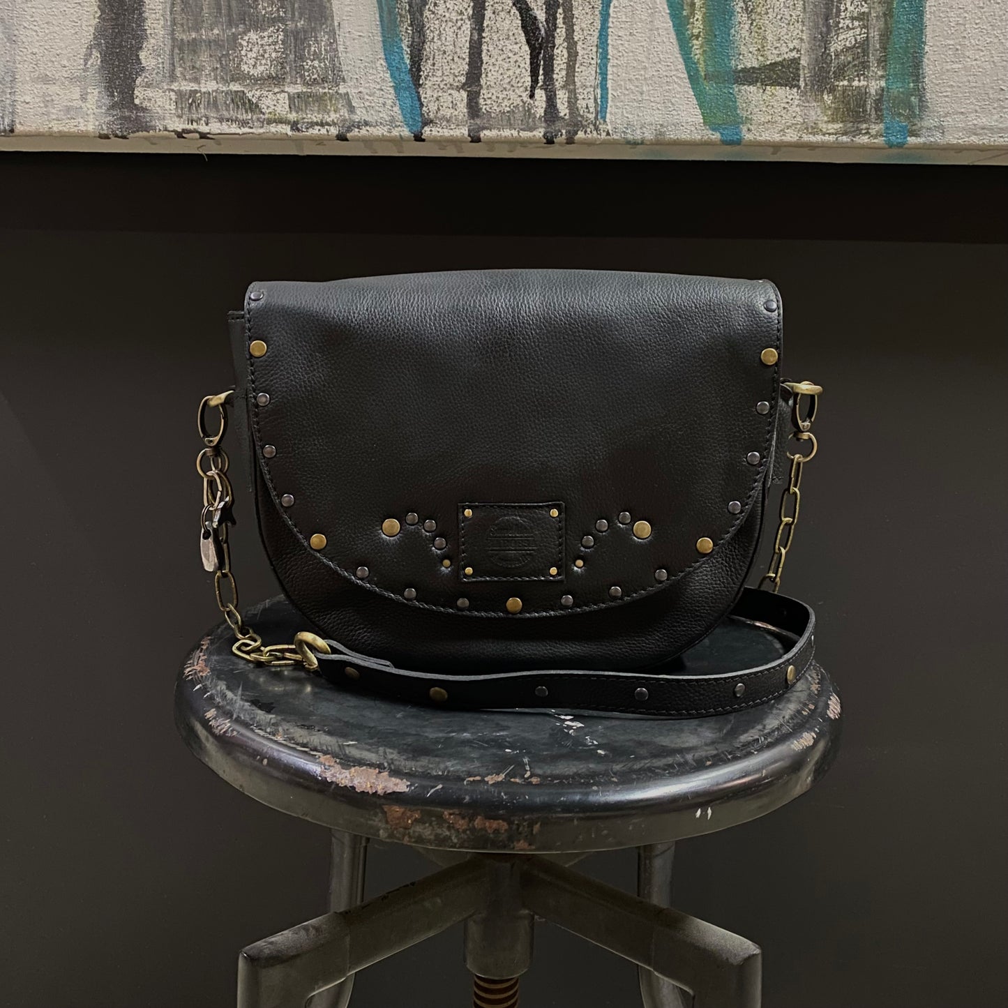 Jeweled Saddle Bag in Vintage Black