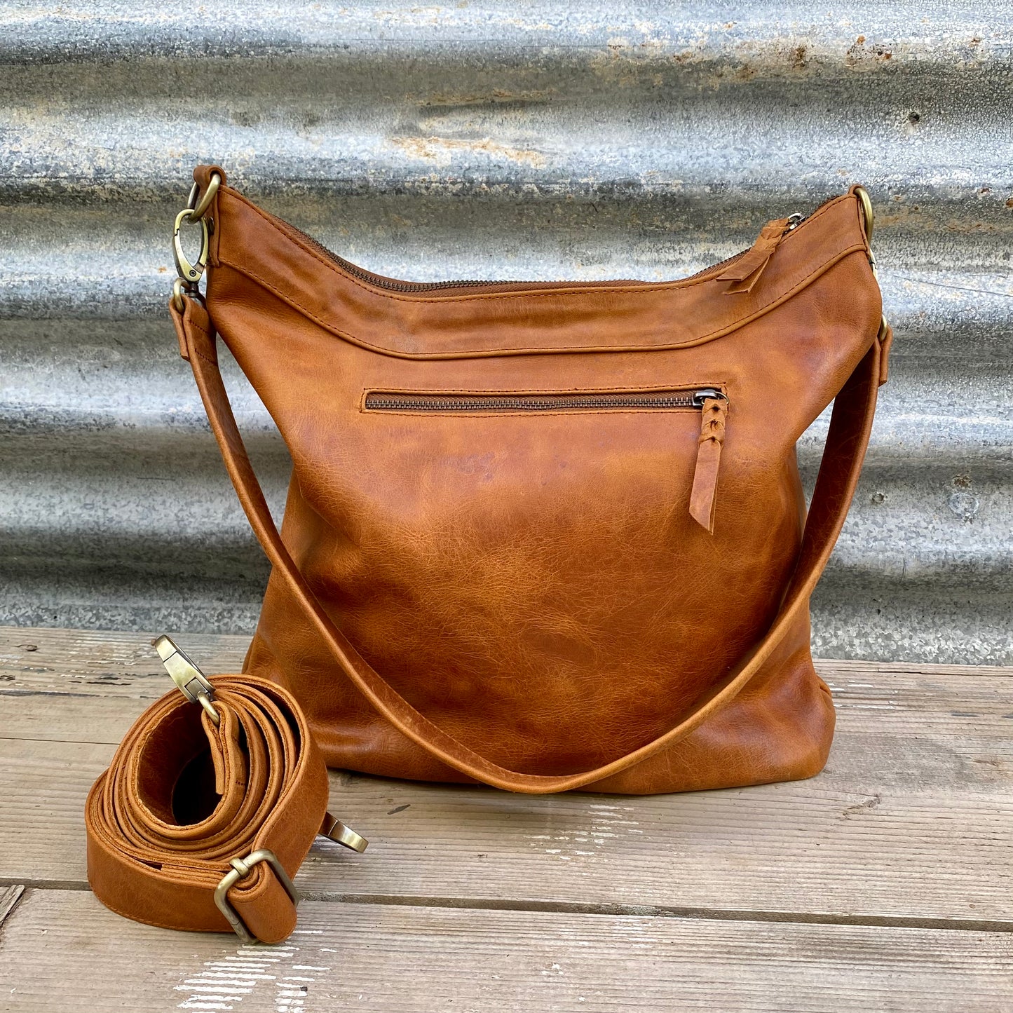 A Two Pocket Leather Bucket Bag