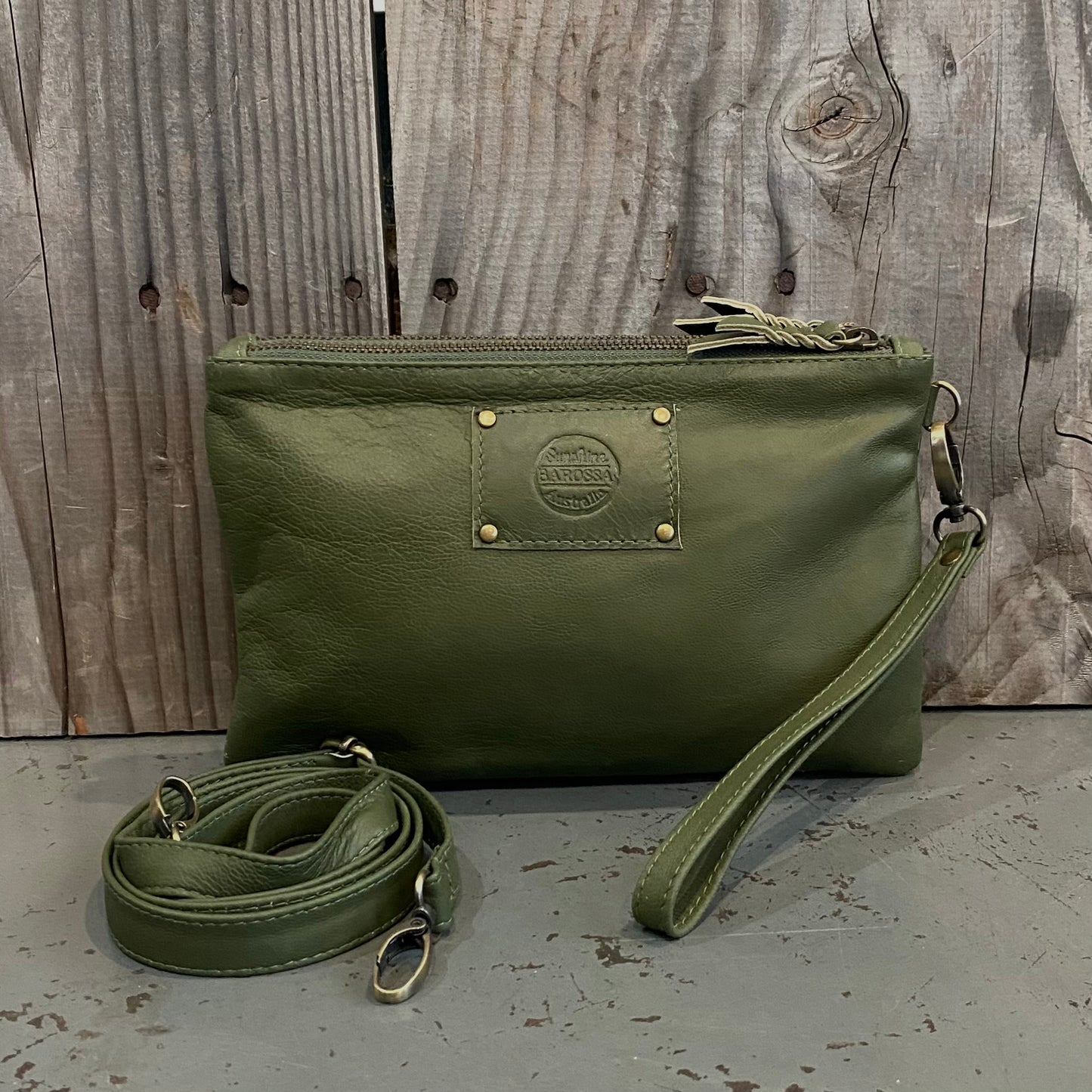 A Leather Double Compartment Clutch