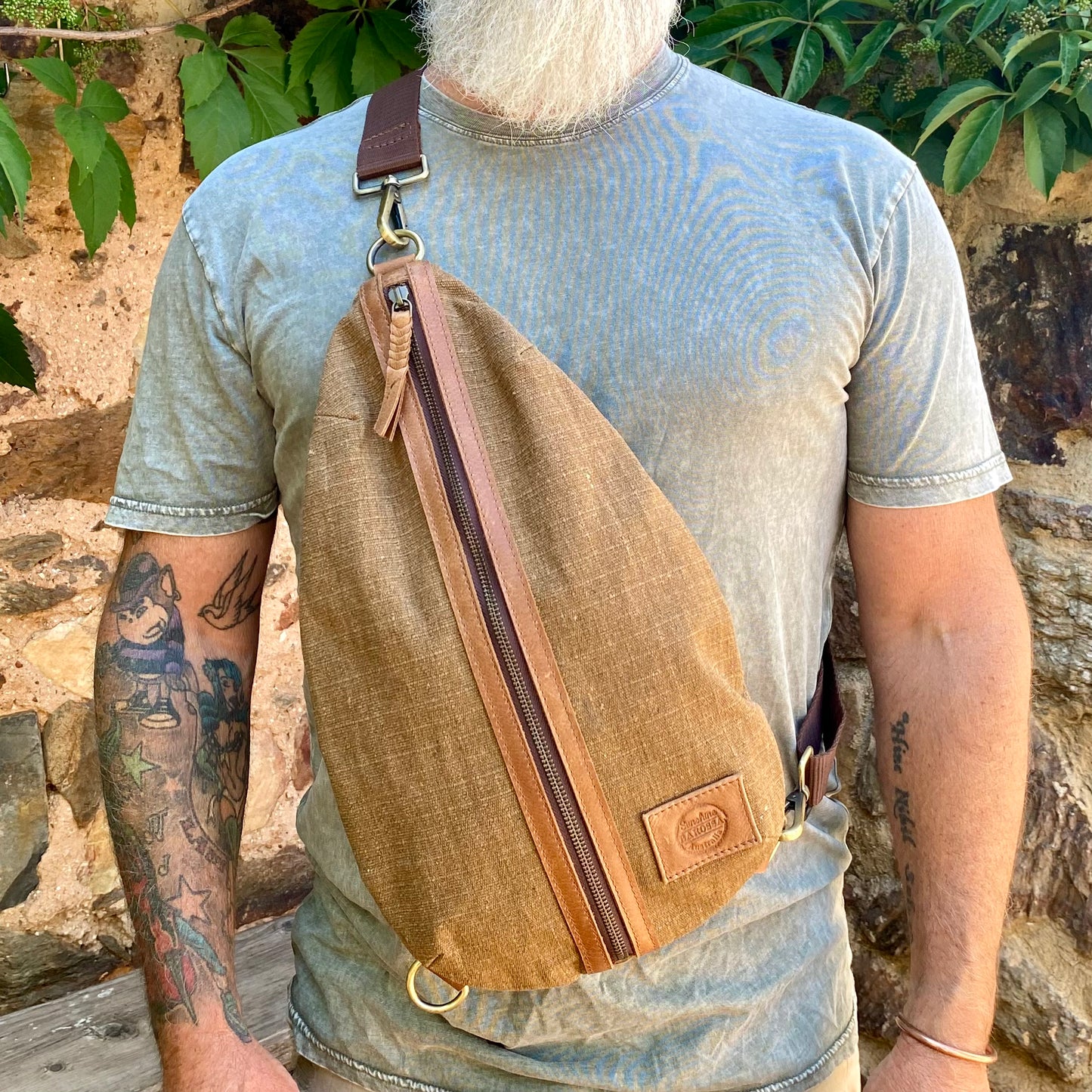 Canvas & Leather Sling Bag