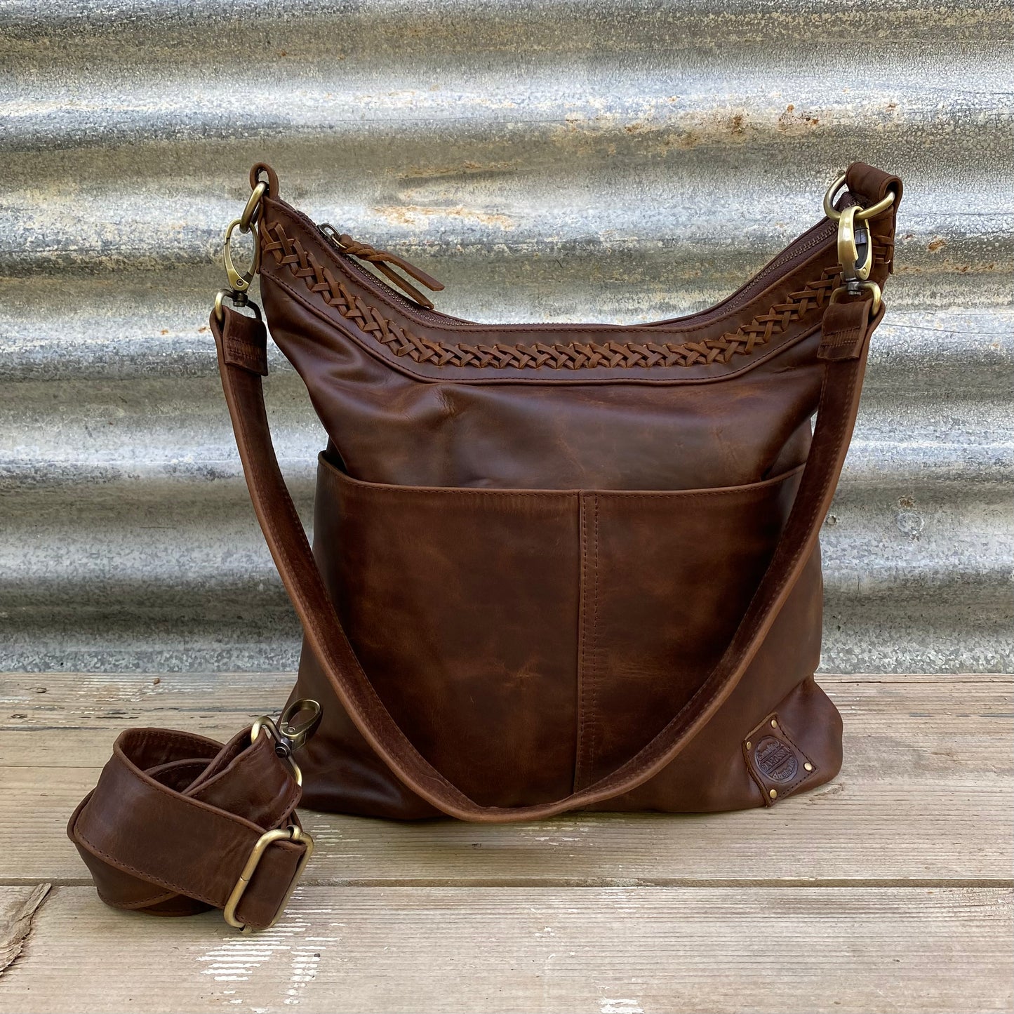 A Two Pocket Leather Bucket Bag