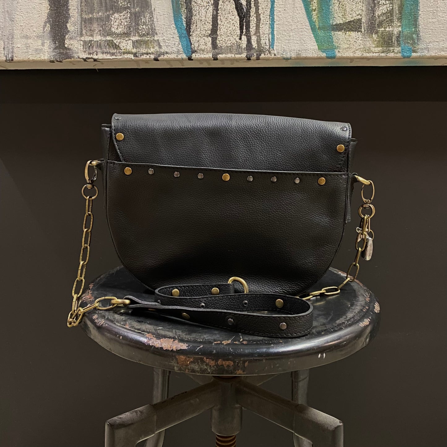 Jeweled Saddle Bag in Vintage Black