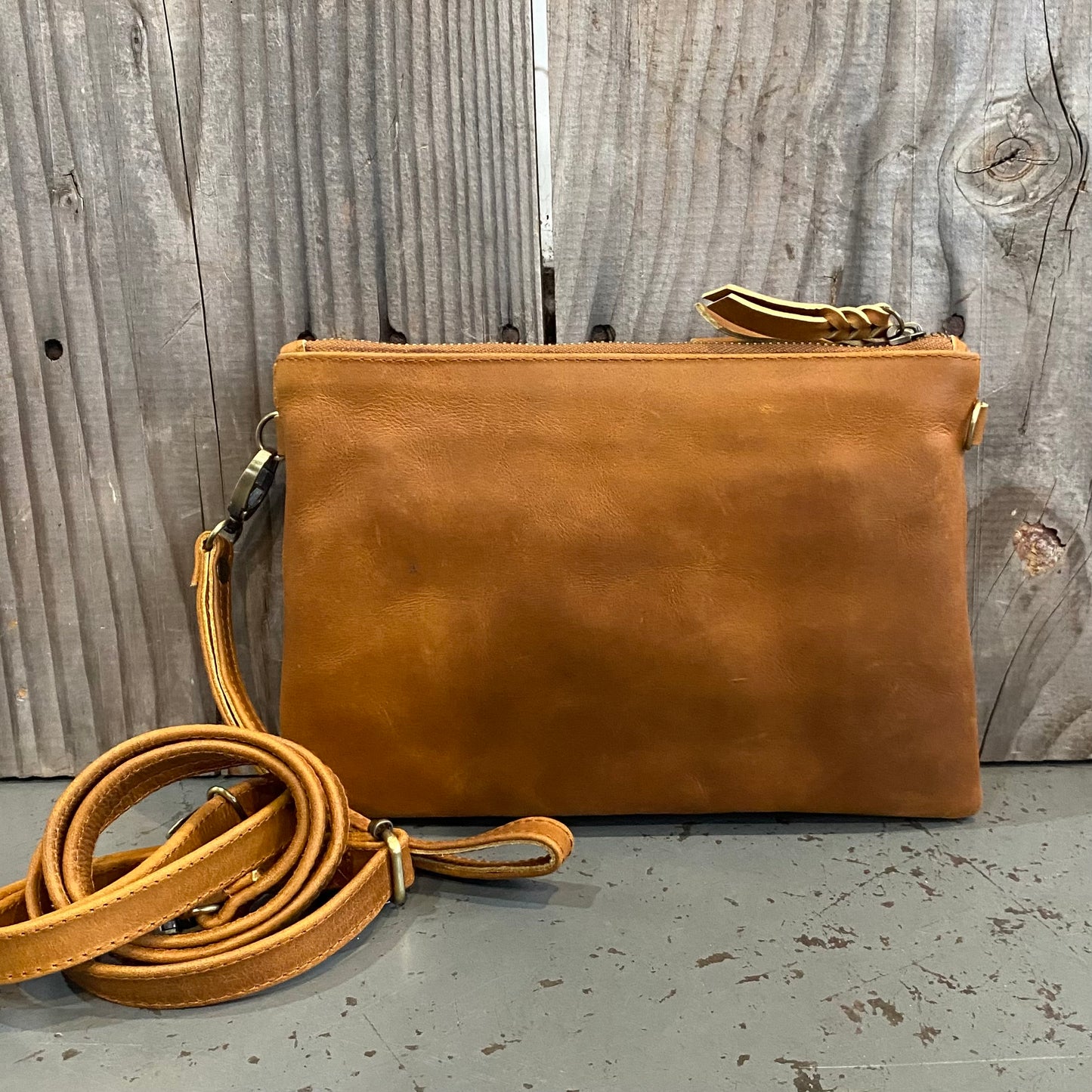 A Leather Double Compartment Clutch