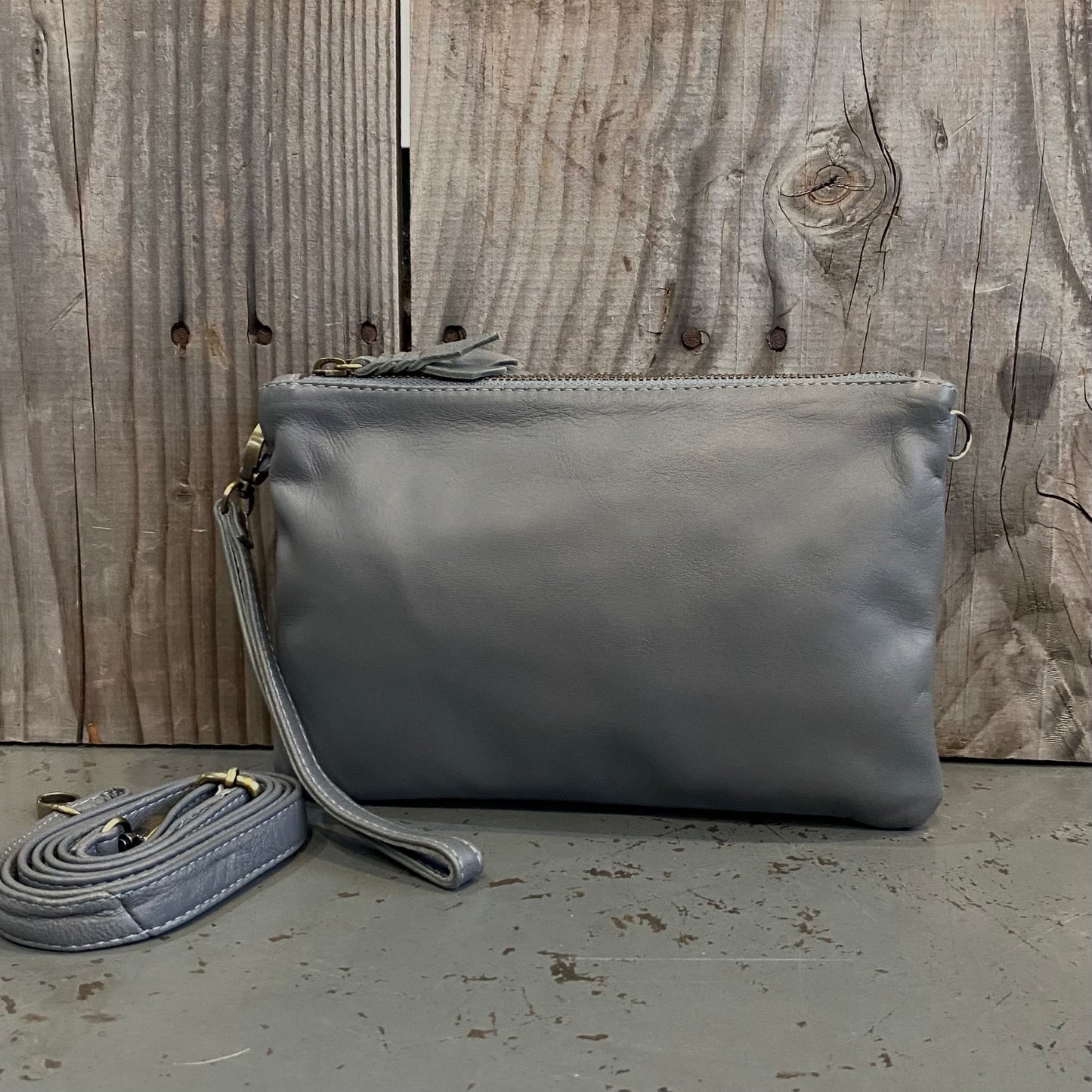 A Leather Double Compartment Clutch