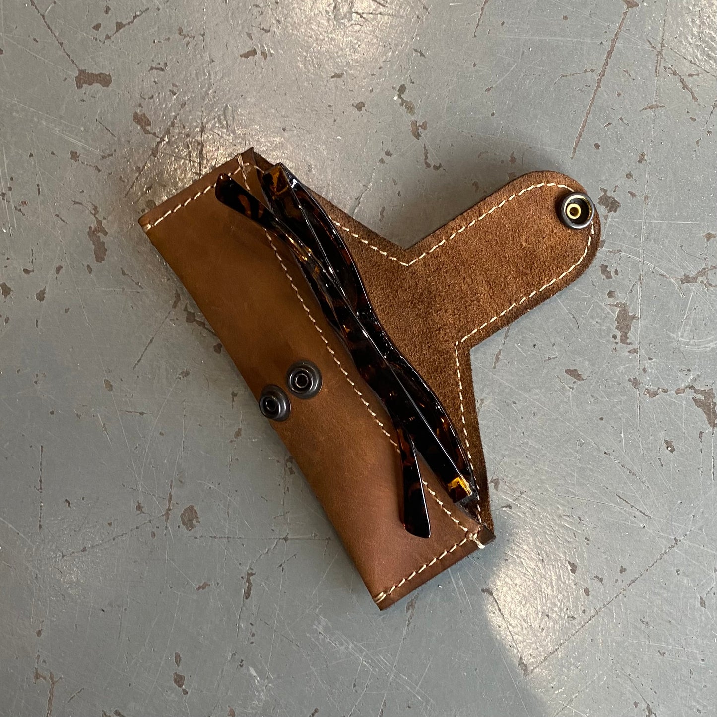 A Thin Leather Snap Lock Glasses Case