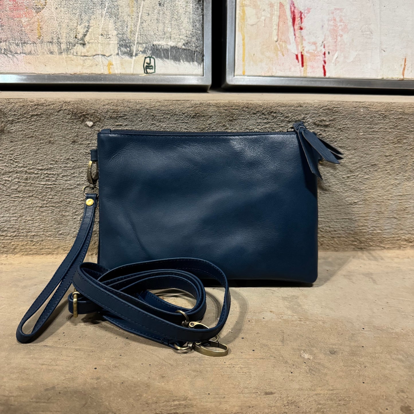 A Leather Double Compartment Clutch