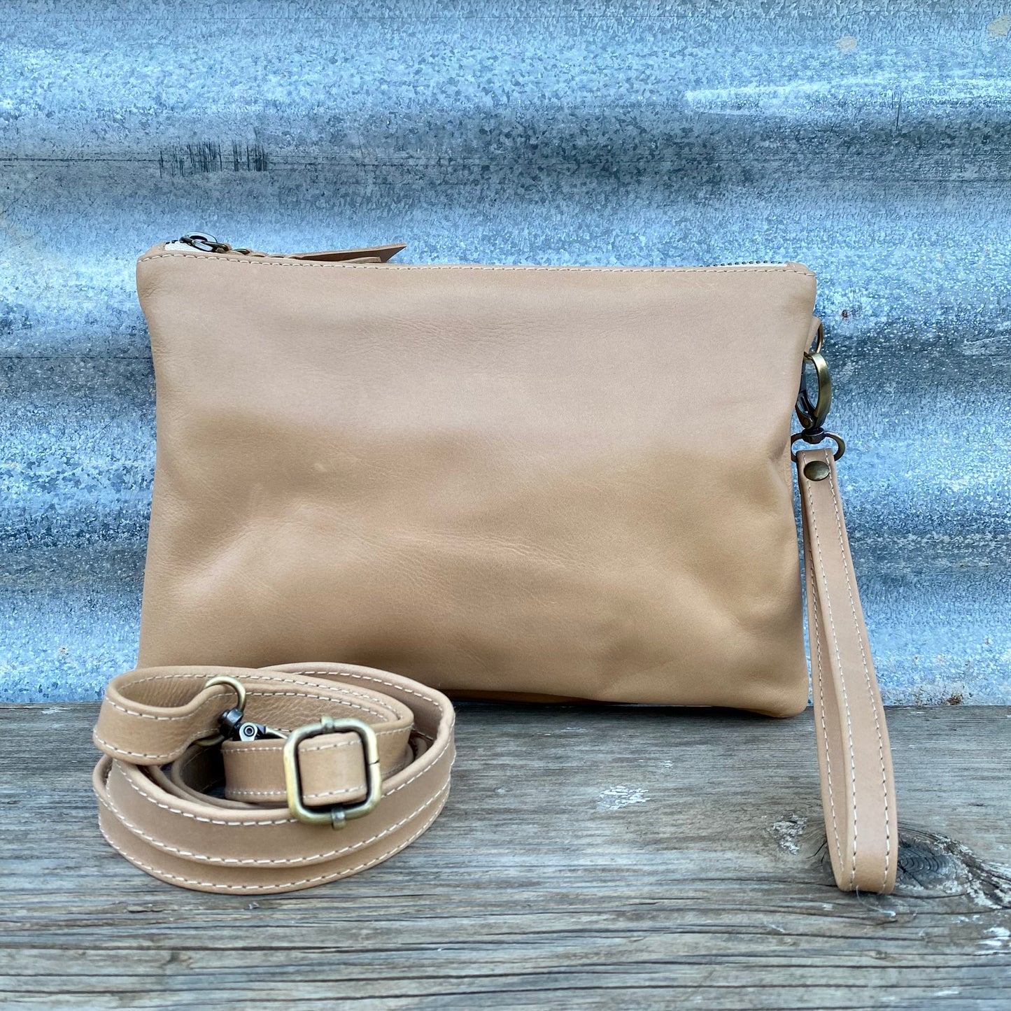 A Leather Double Compartment Clutch