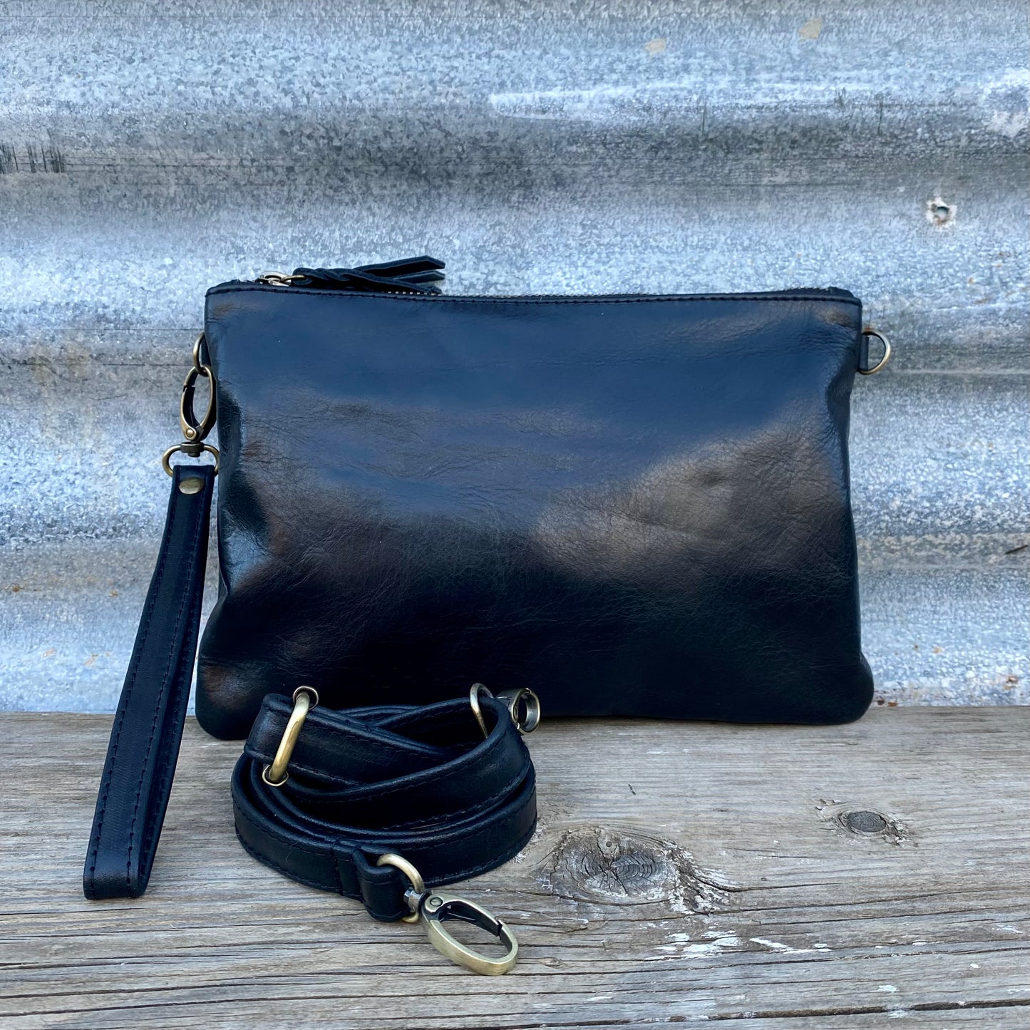 A Strong Leather Double Compartment Clutch