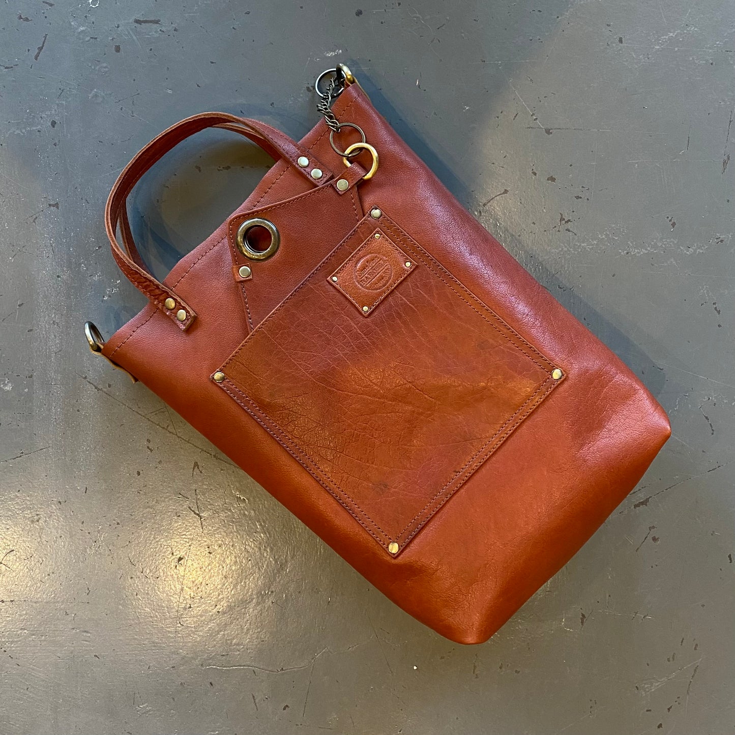Aged Rust Tan Leather Tote