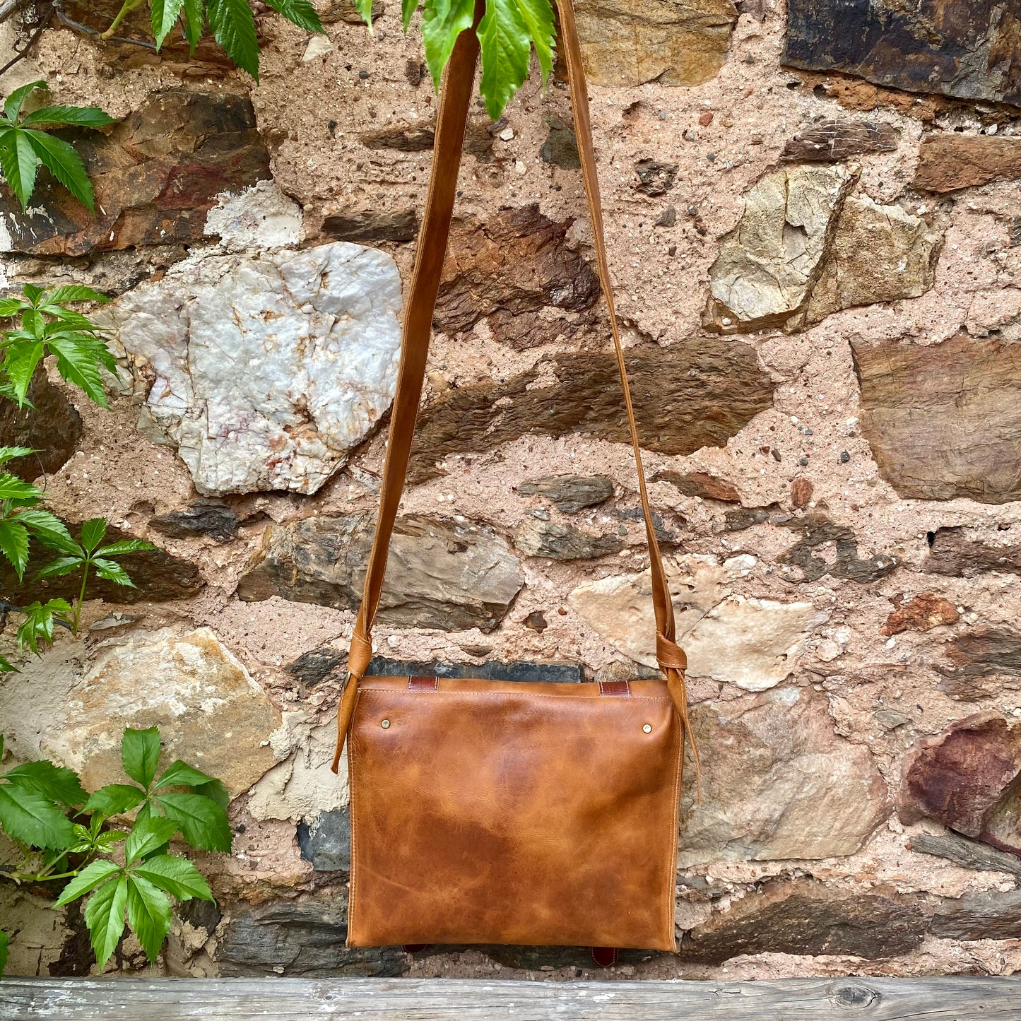 Soft Leather Satchel with Fastener