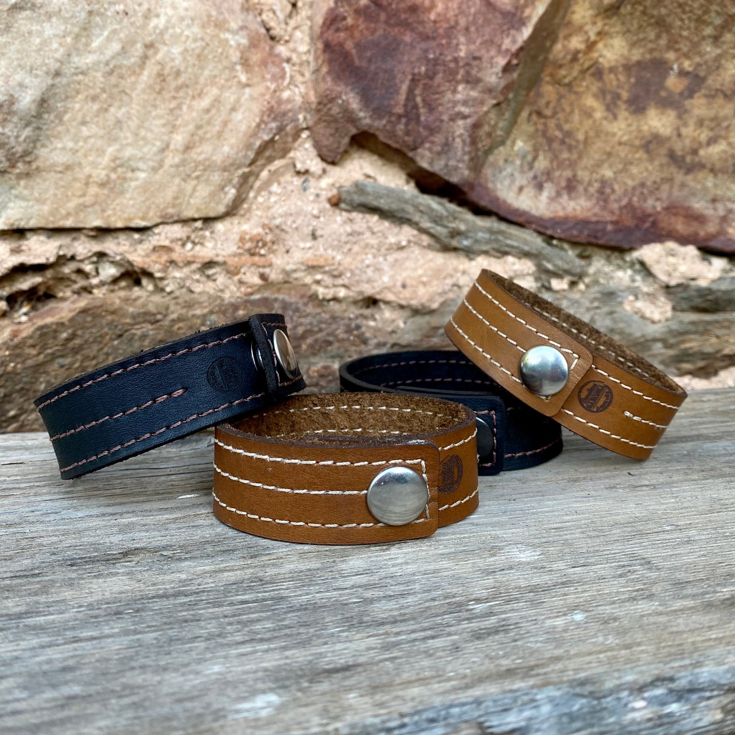 Stitched Leather Wrist Snap Cuff