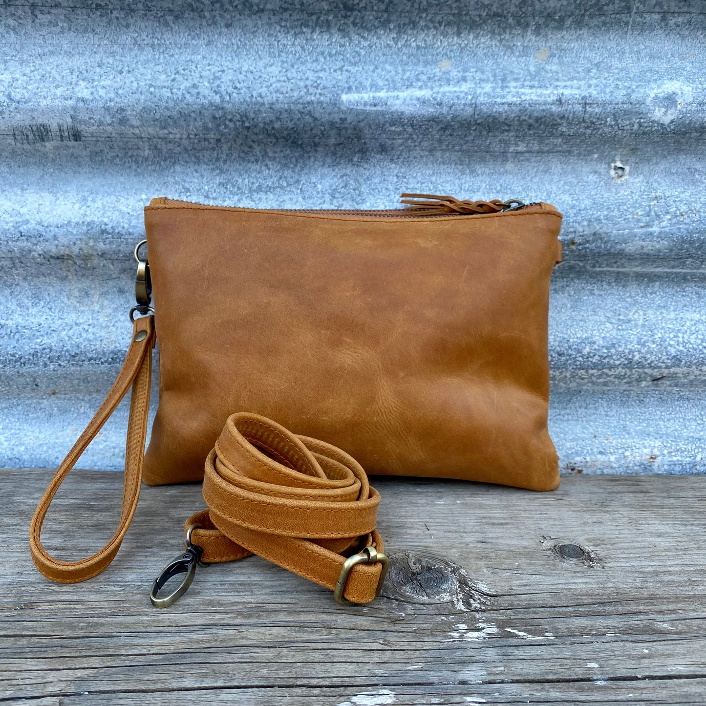 A Strong Leather Double Compartment Clutch