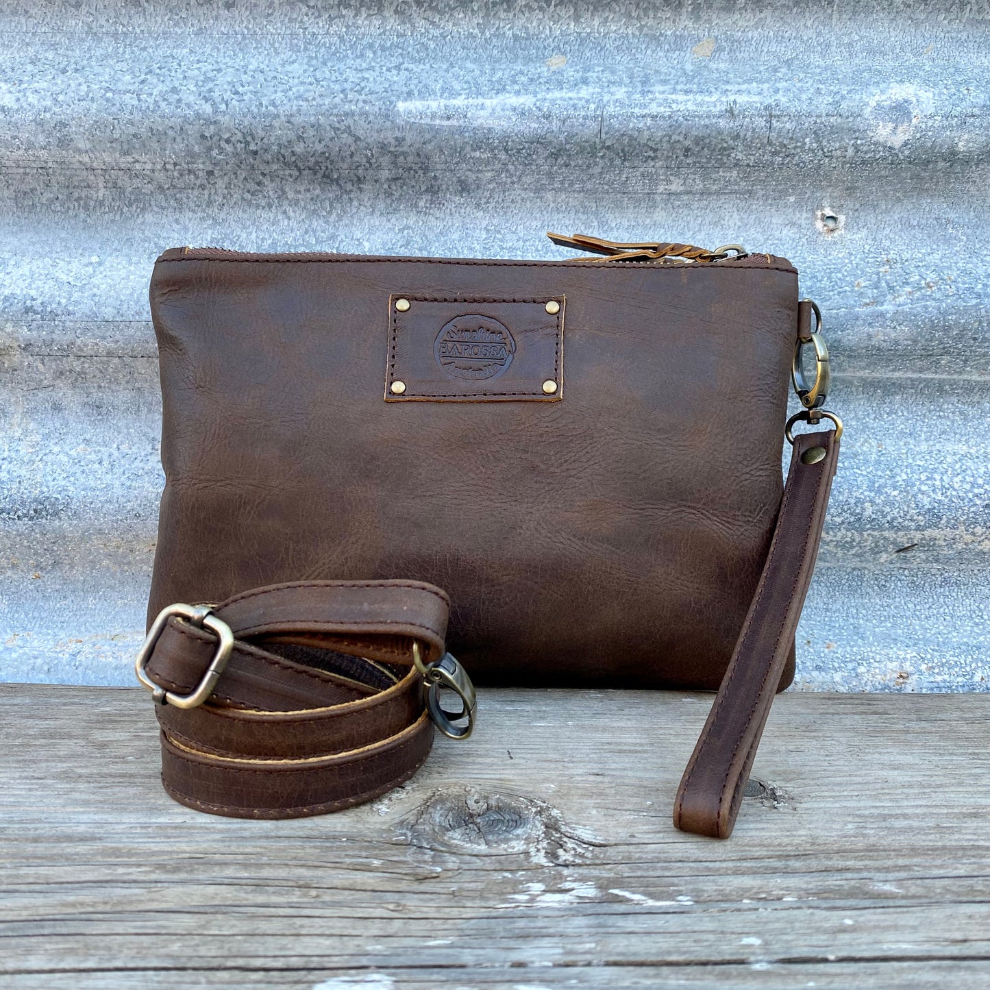 A Strong Leather Double Compartment Clutch