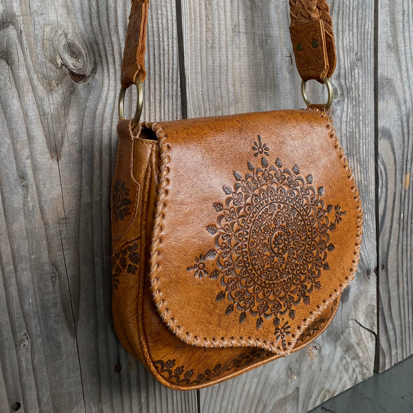 Retro Vibes Carved Leather Handbag