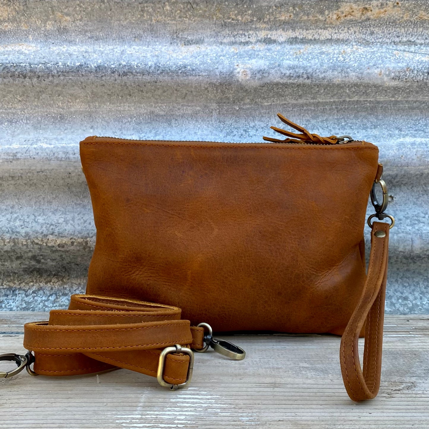 A Strong Leather Double Compartment Clutch