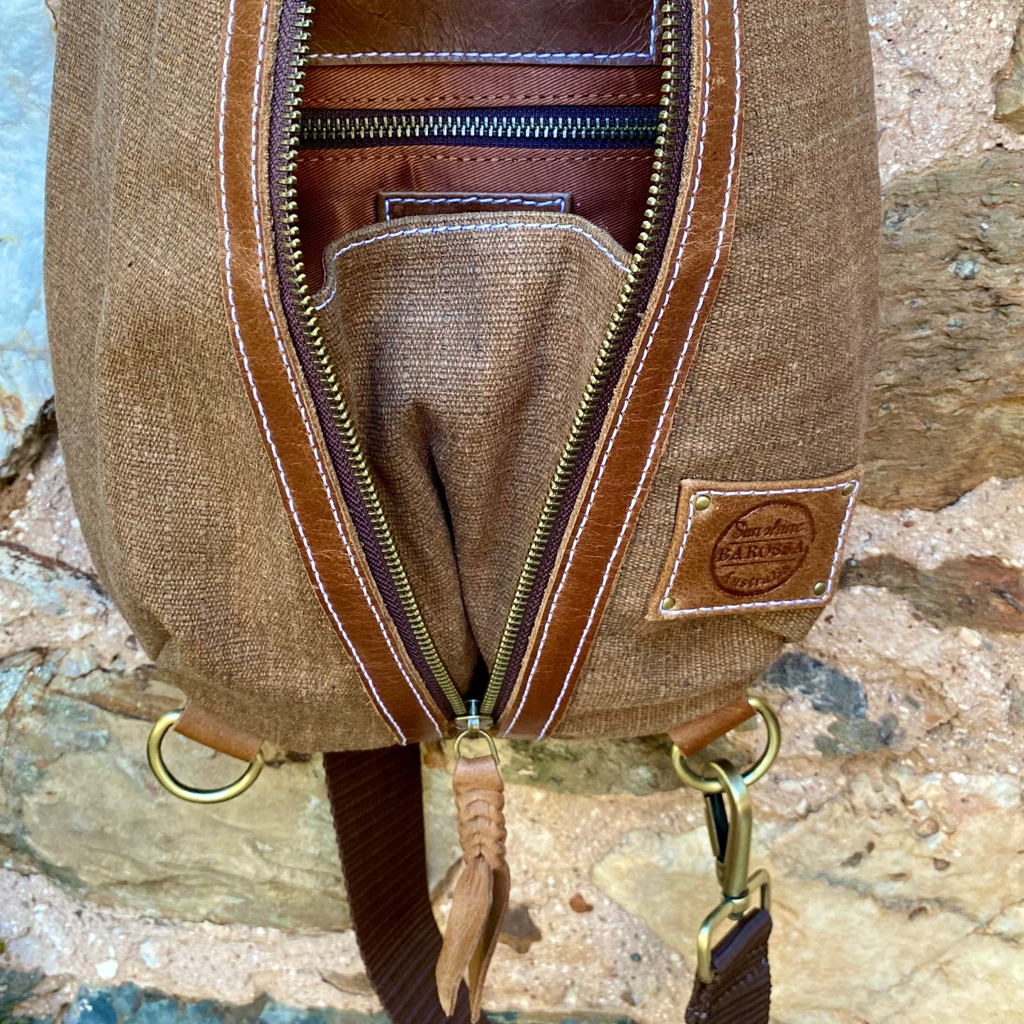 Canvas & Leather Sling Bag