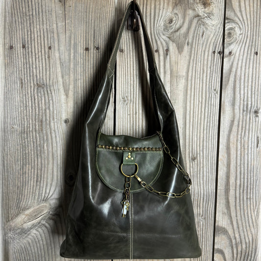 Vintage Green Bling Slouch with Detachable Clutch