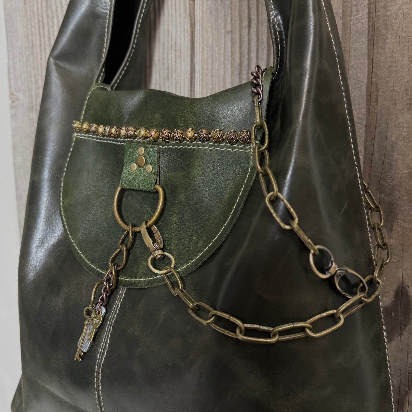 Vintage Green Bling Slouch with Detachable Clutch