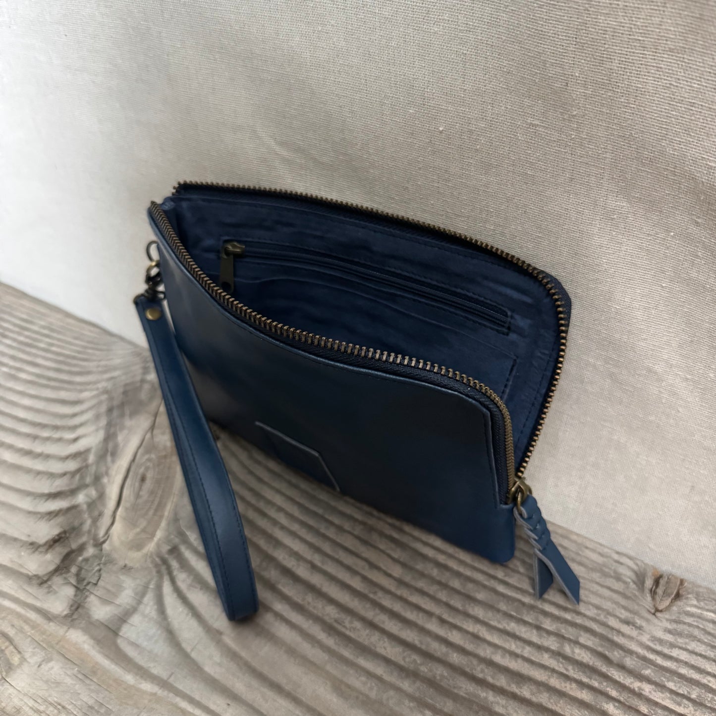 Long-Zippered Leather Clutch