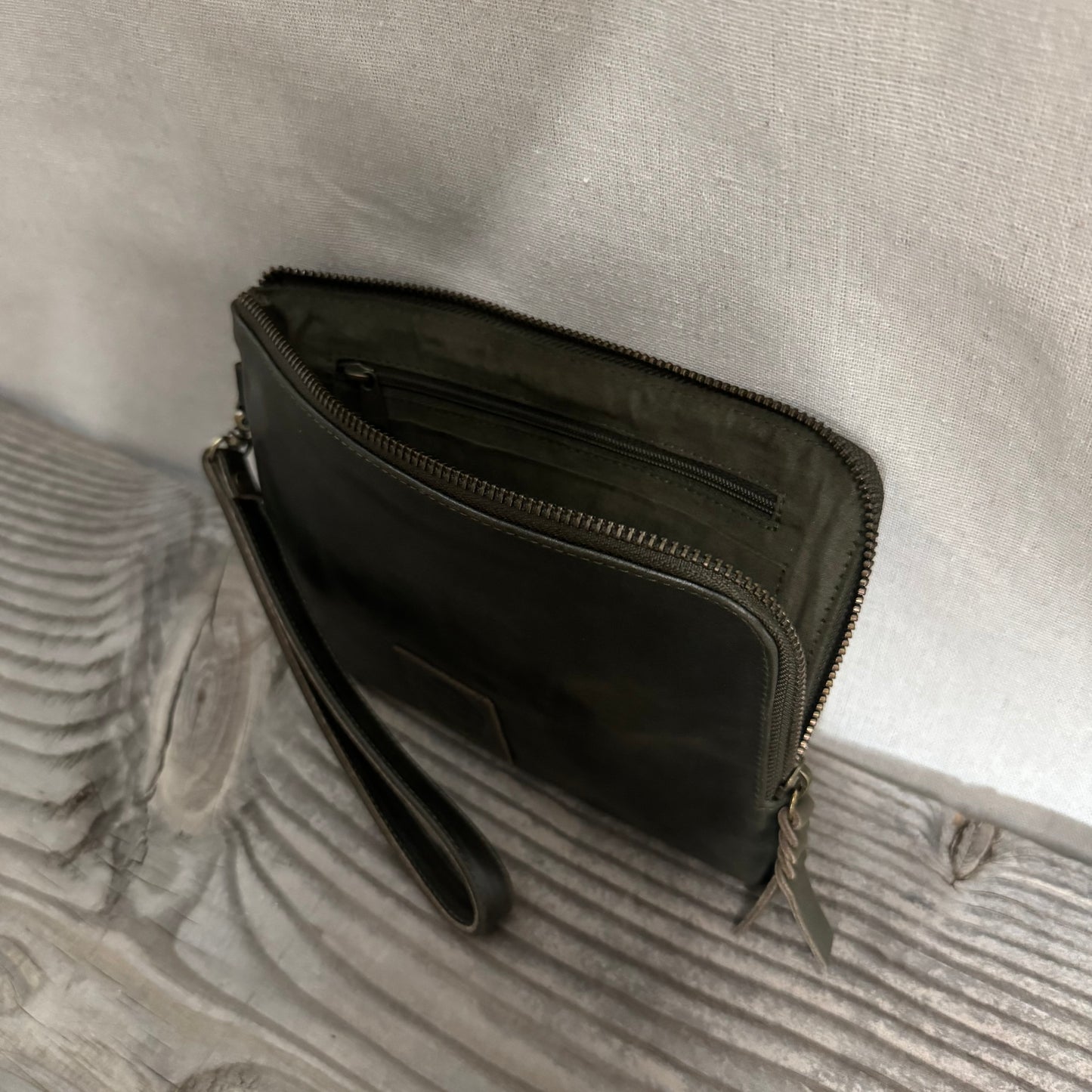 Long-Zippered Leather Clutch
