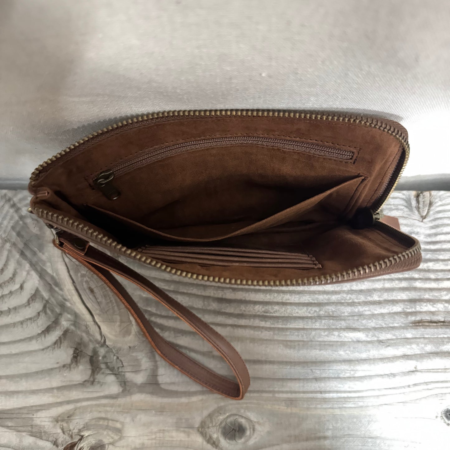 Long-Zippered Leather Clutch