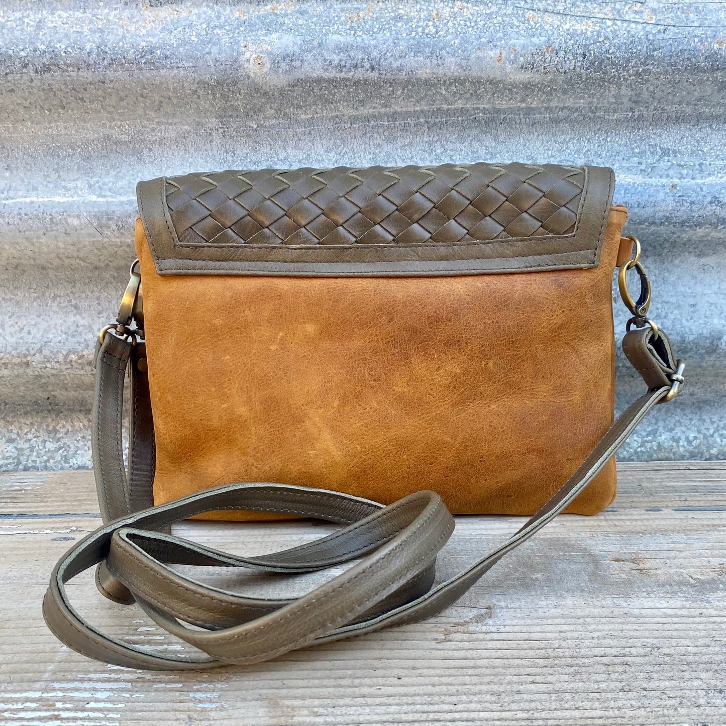 Double Compartment Woven Flap Clutch