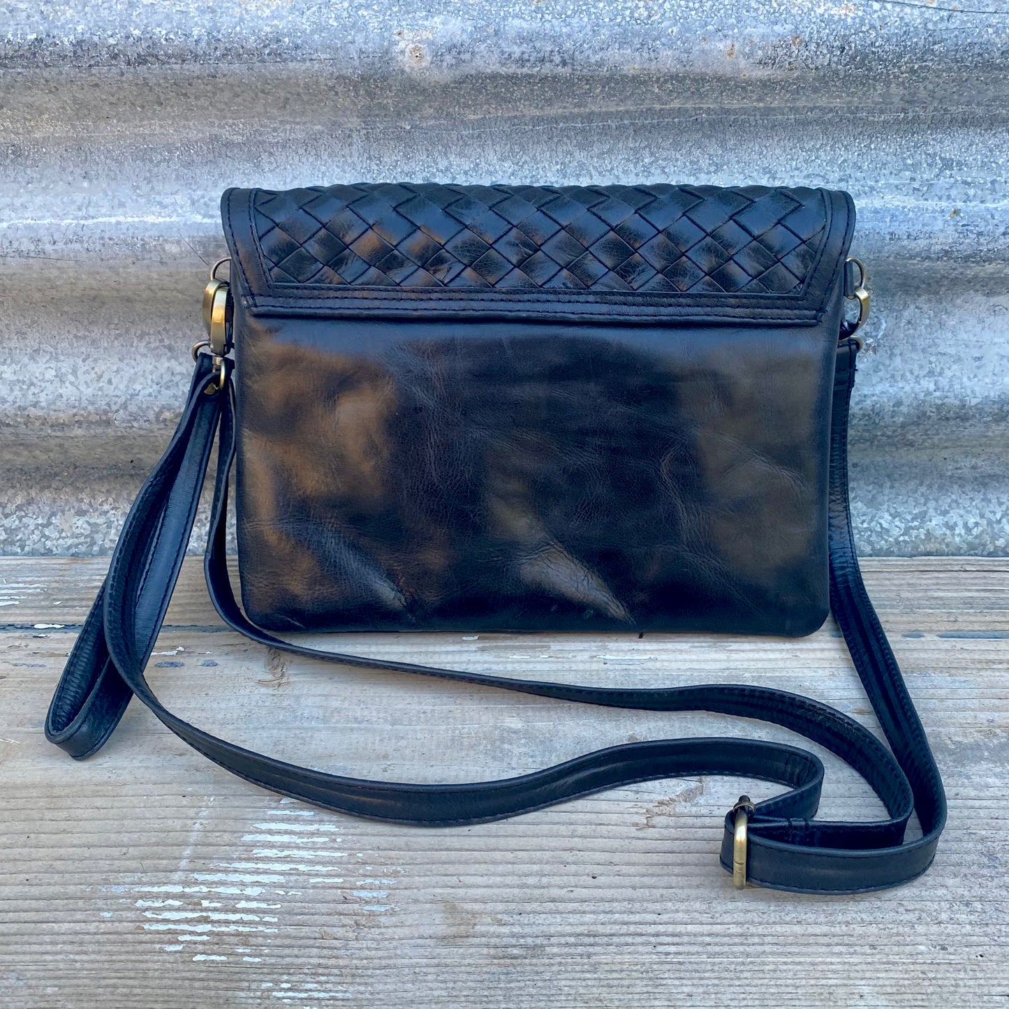 Double Compartment Woven Flap Clutch