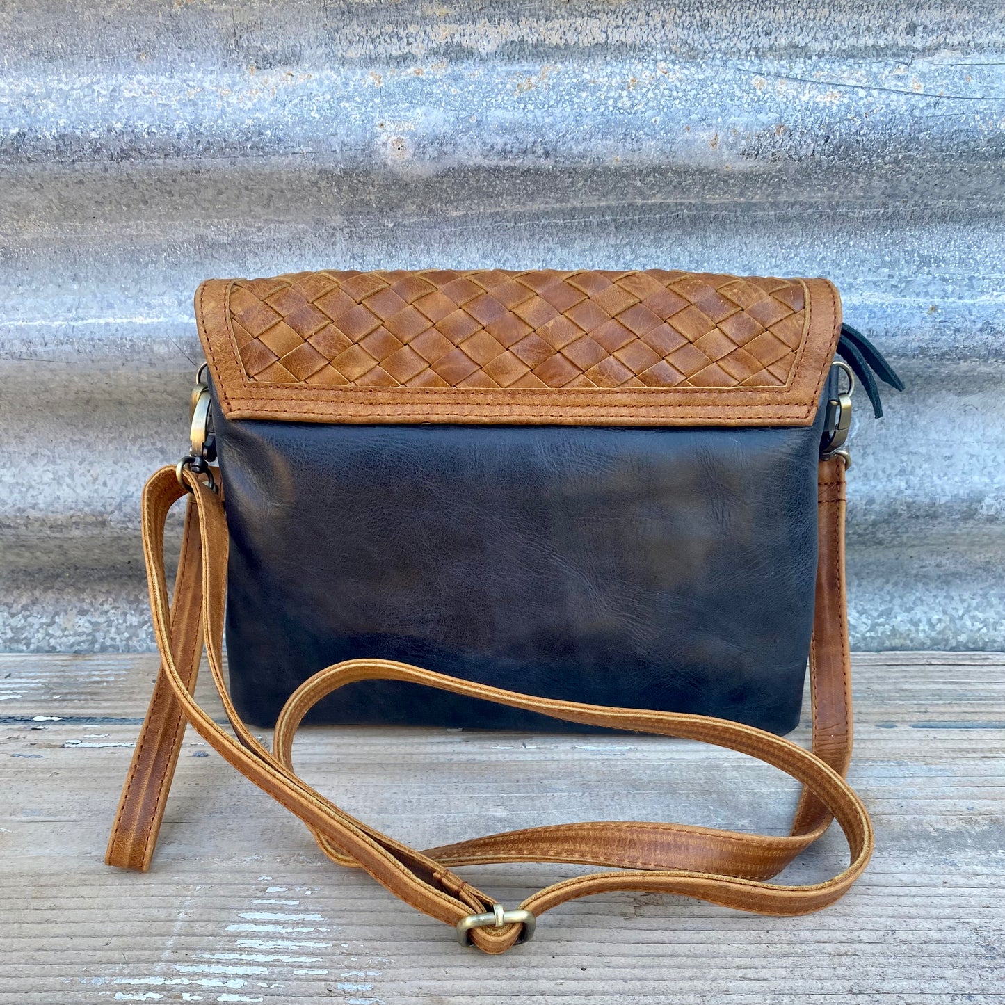 Double Compartment Woven Flap Clutch