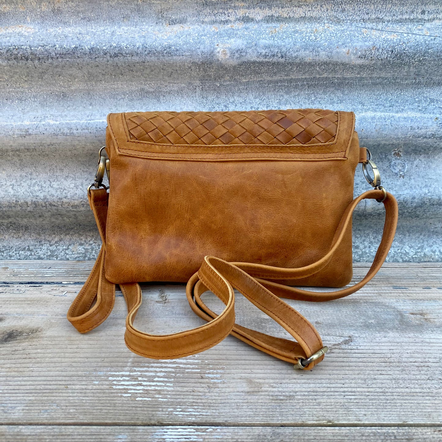 Double Compartment Woven Flap Clutch
