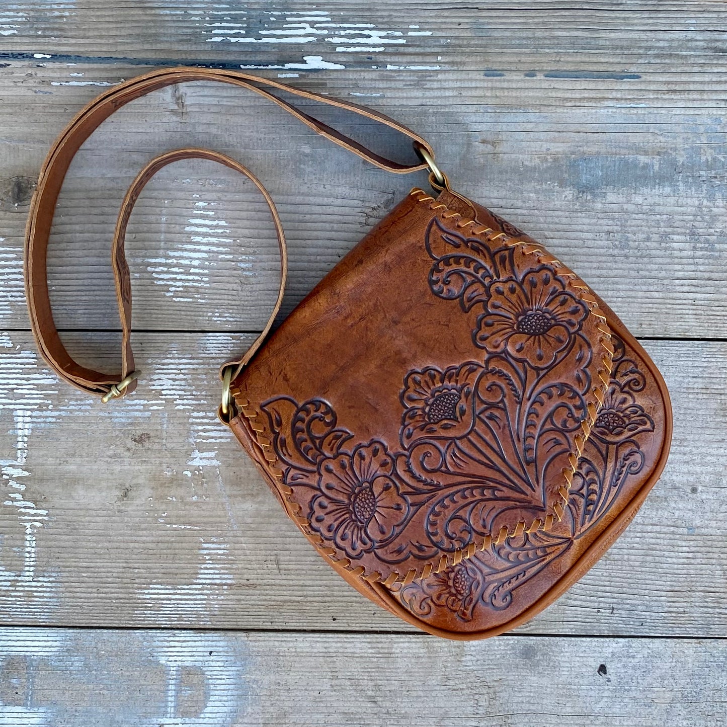 Retro Vibes Carved Leather Handbag