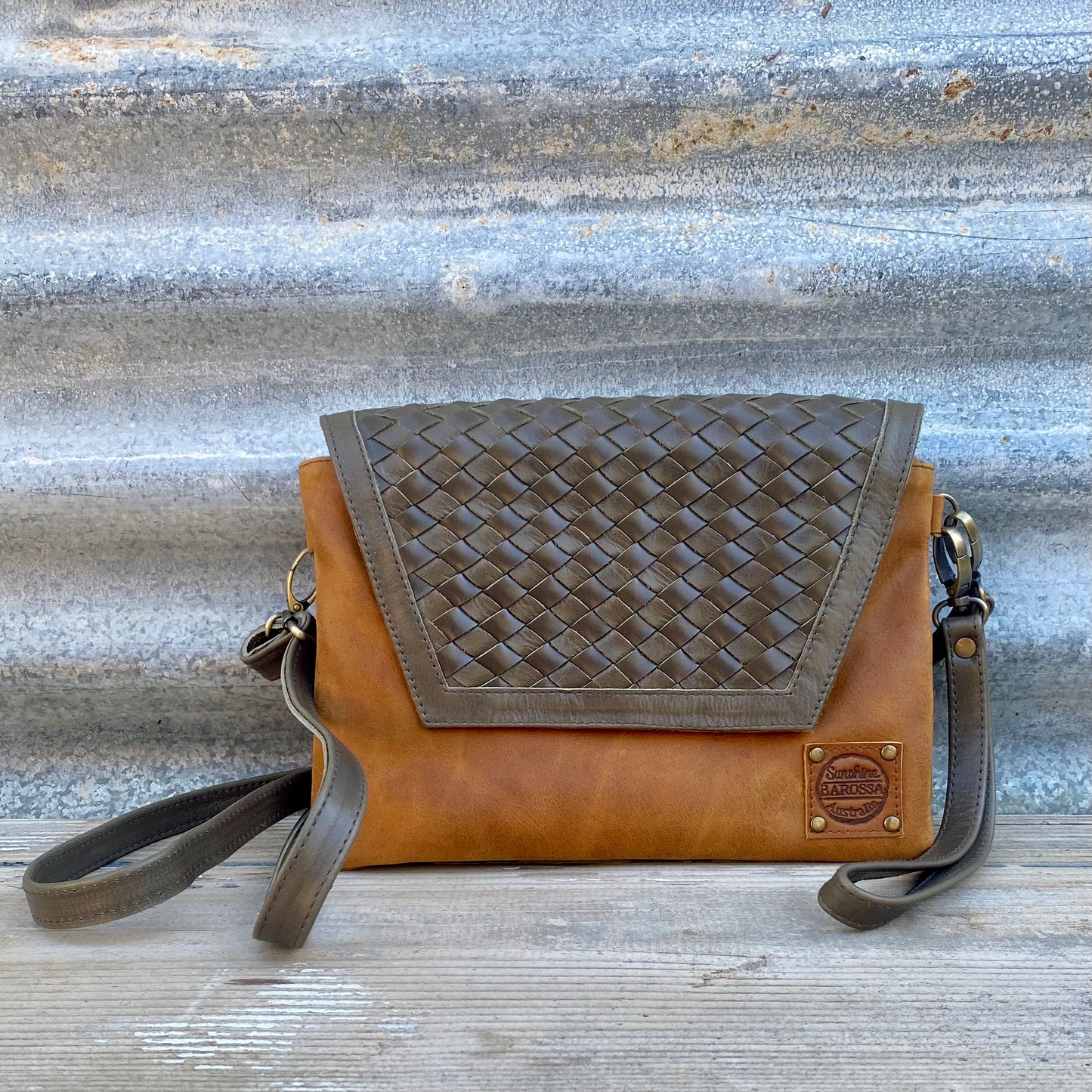 Double Compartment Woven Flap Clutch