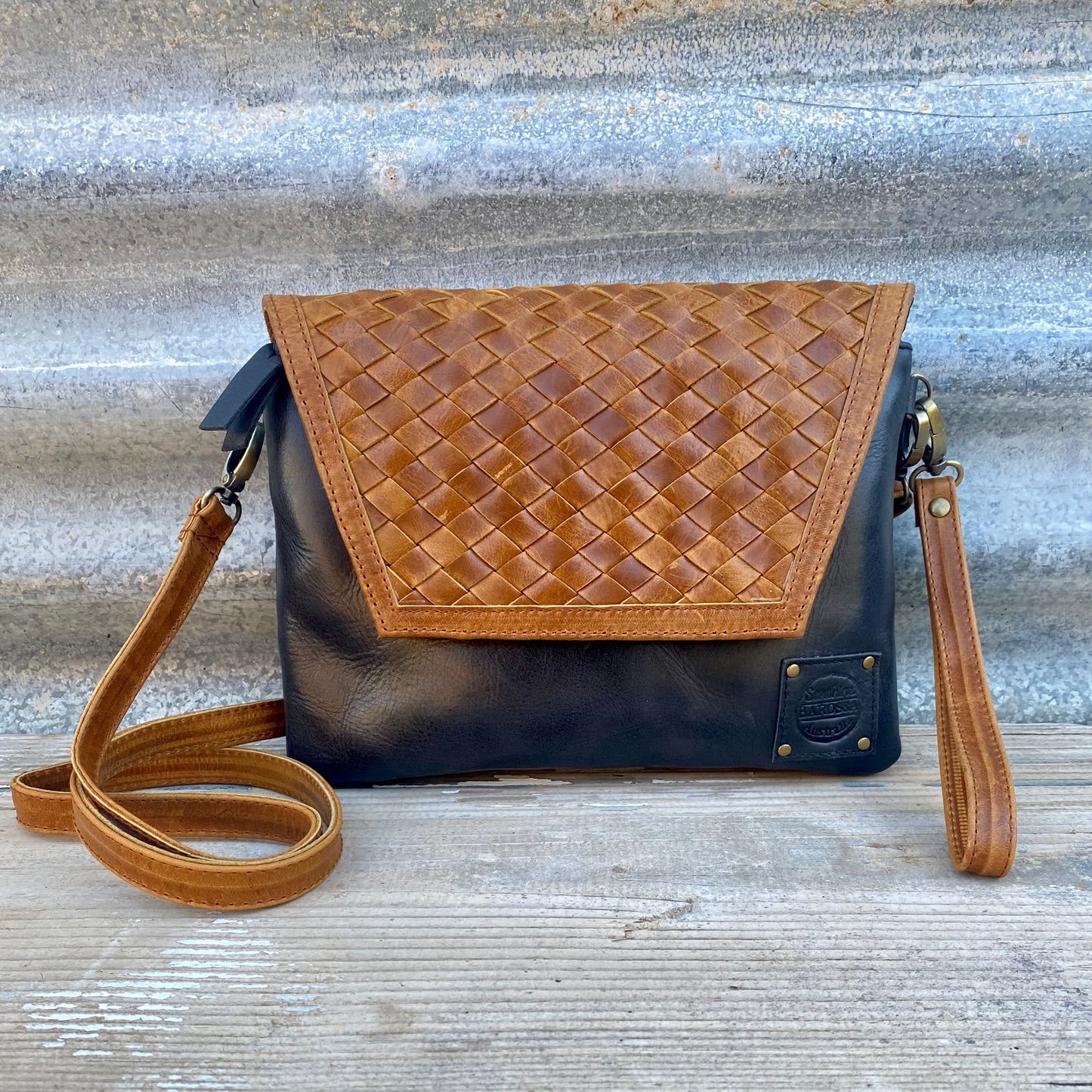 Double Compartment Woven Flap Clutch