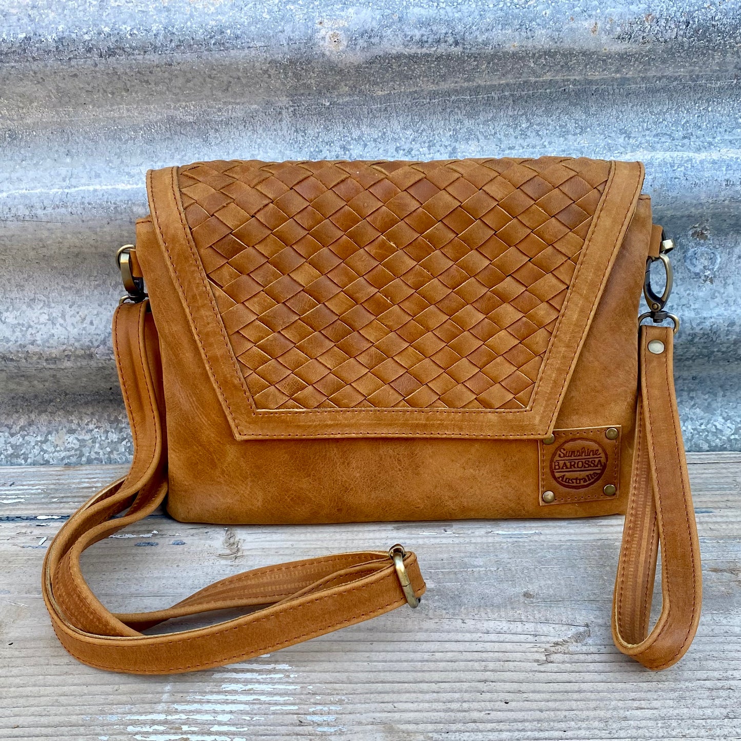 Double Compartment Woven Flap Clutch