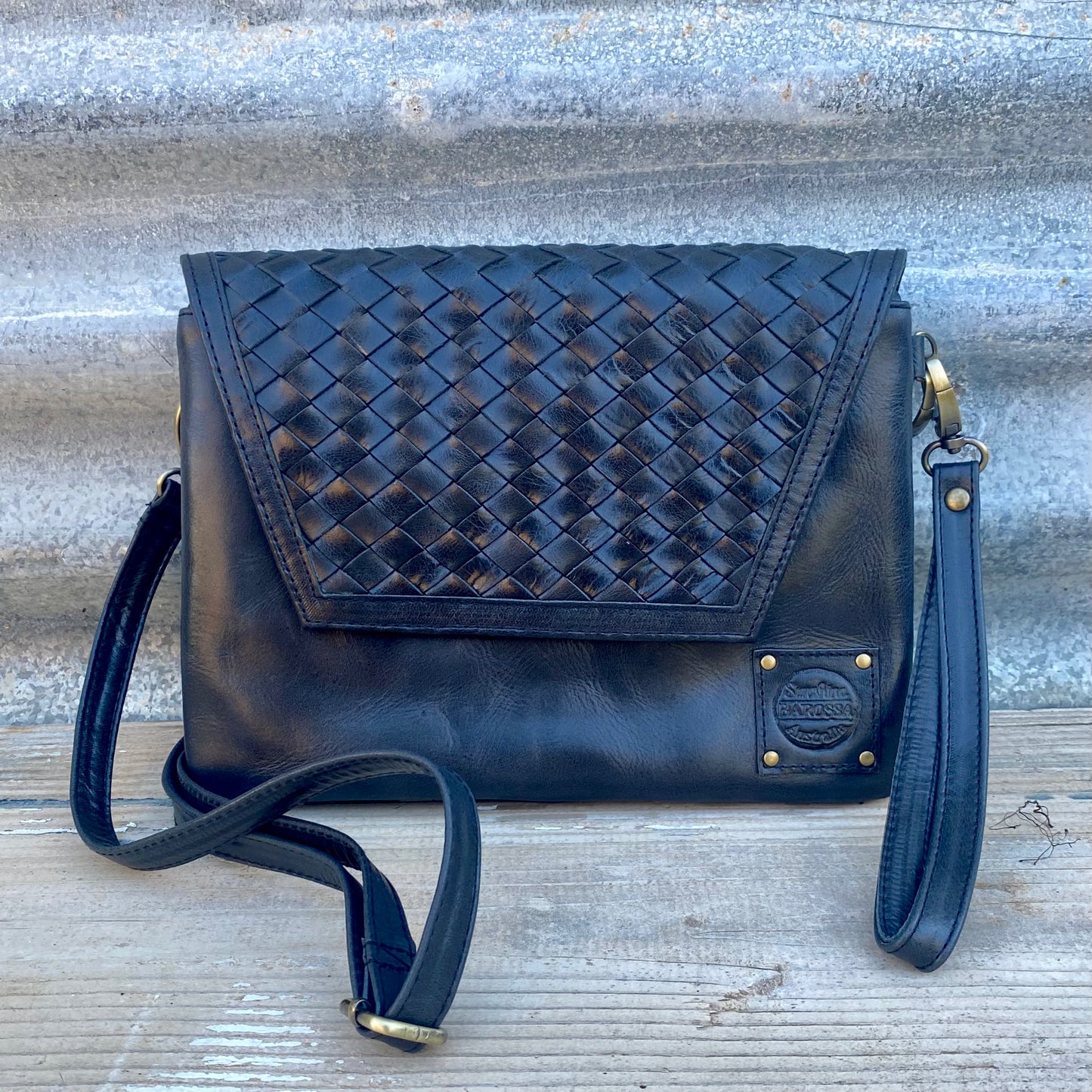 Double Compartment Woven Flap Clutch