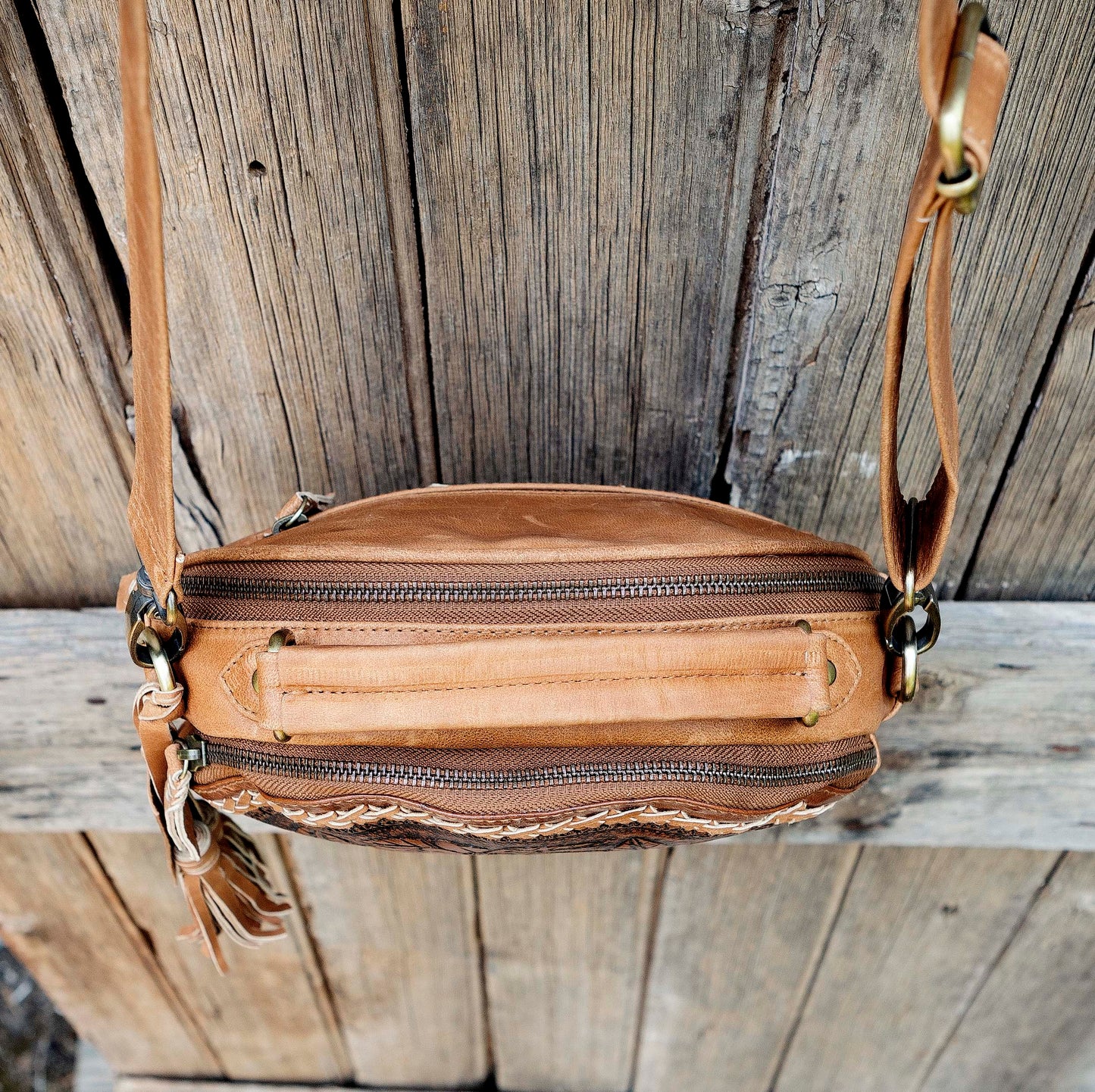 Carved Leather Round Bag