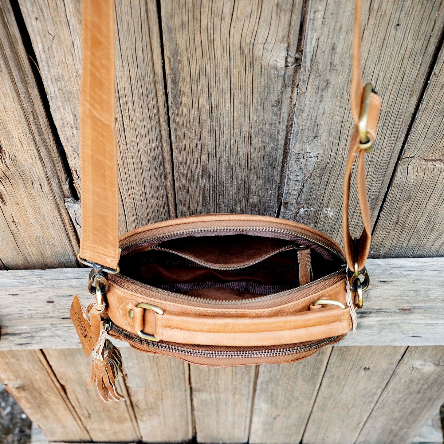 Carved Leather Round Bag