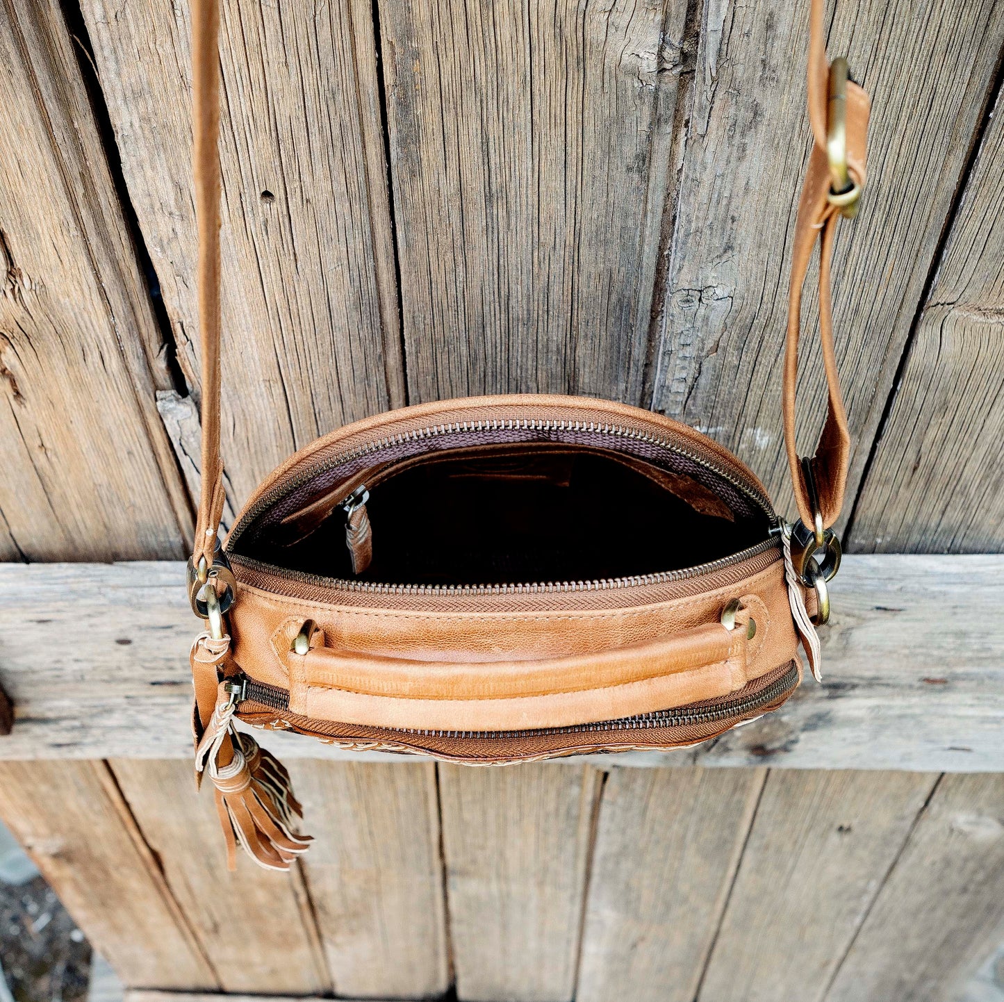 Carved Leather Round Bag