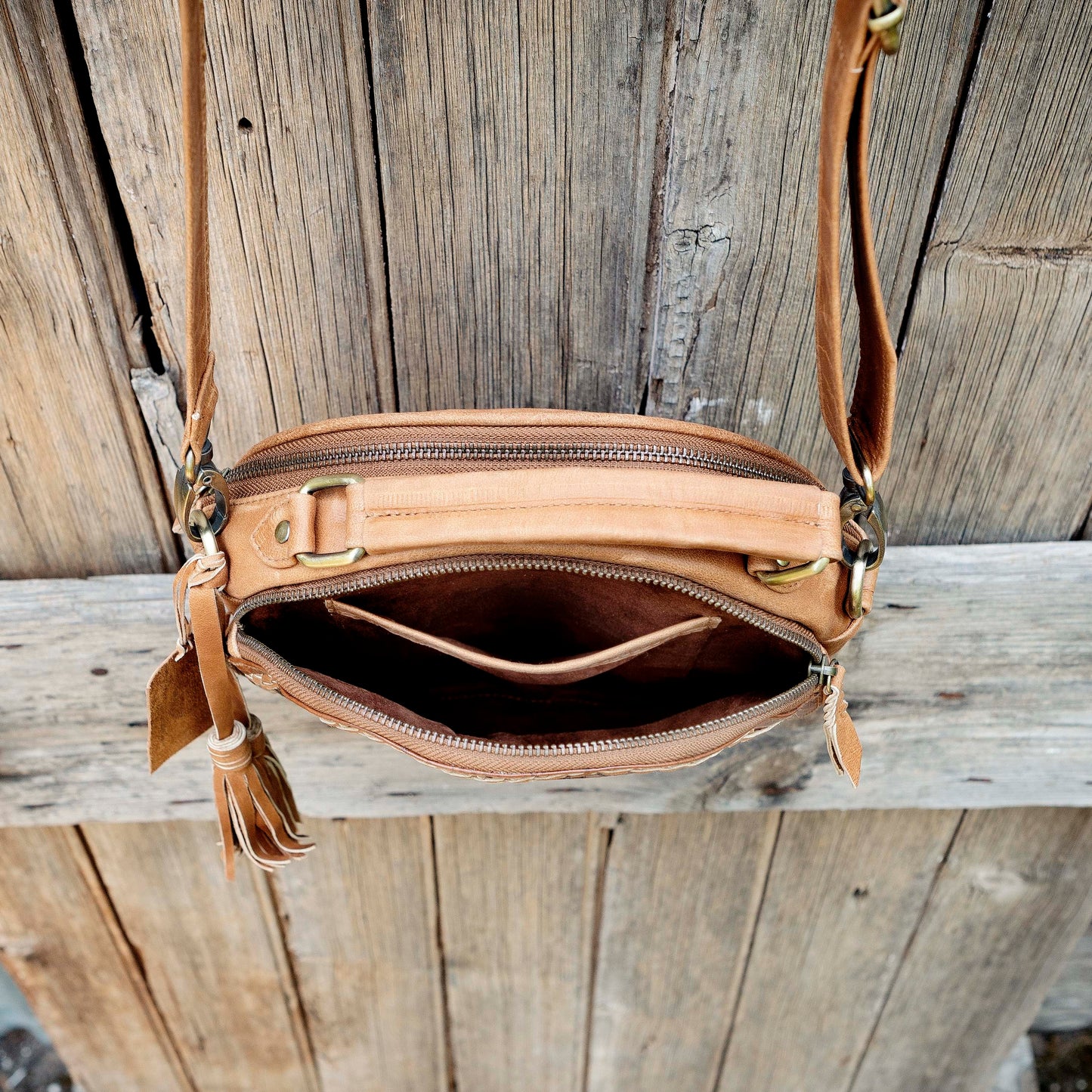 Carved Leather Round Bag