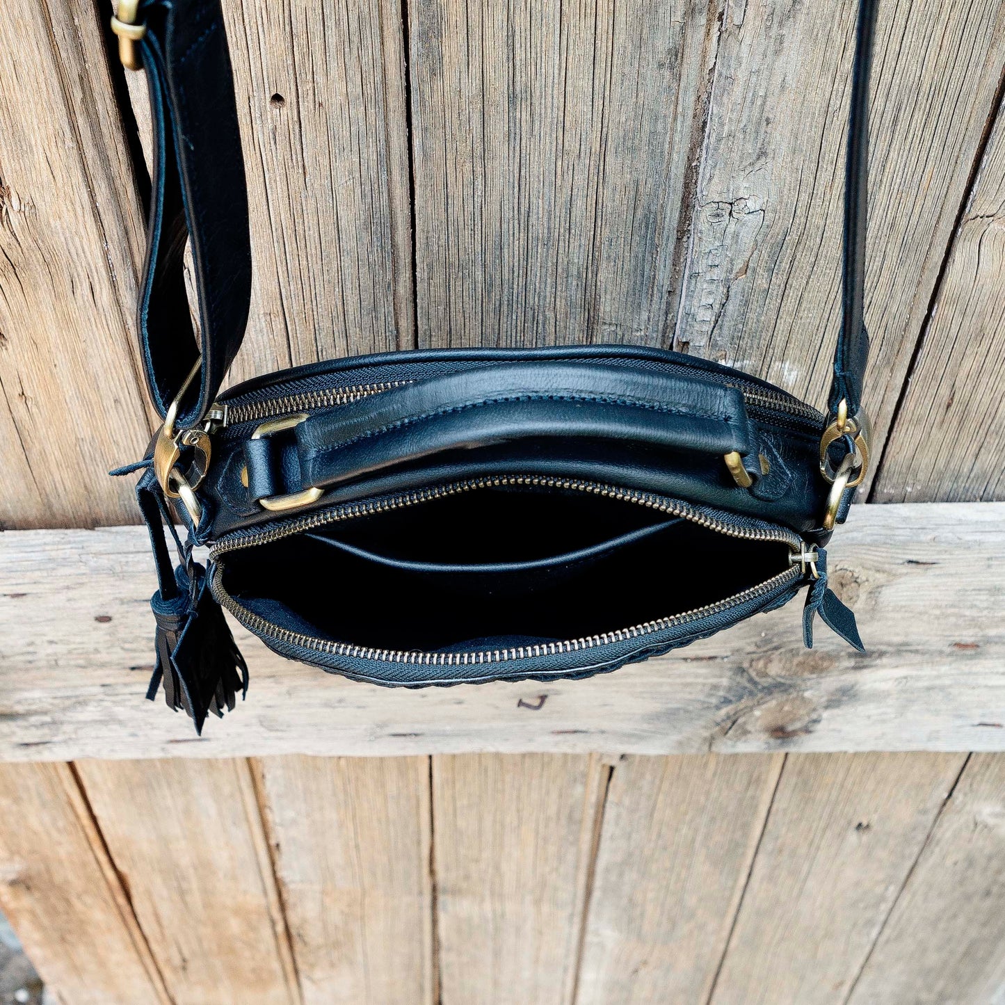 Carved Leather Round Bag